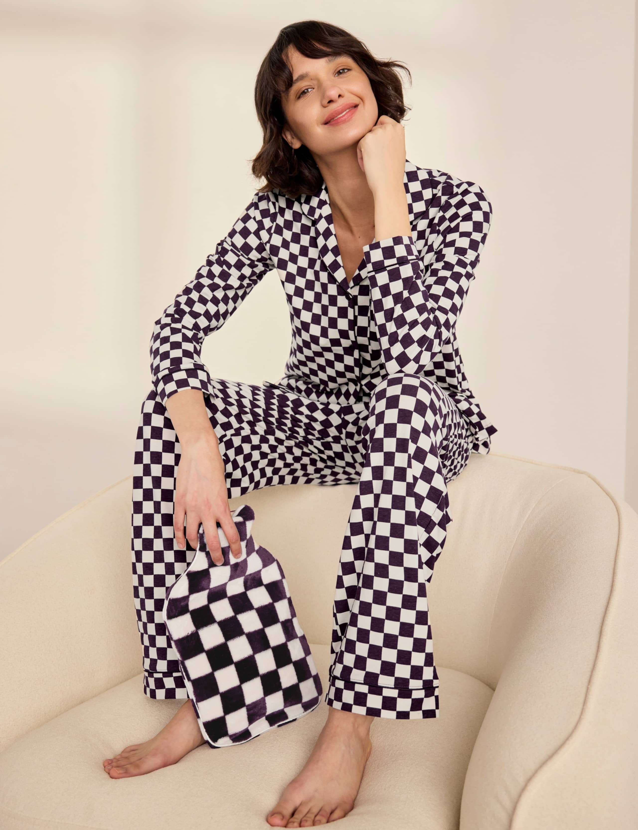 Cotton Rich Checkerboard Print Long Pyjama Set 4 of 7