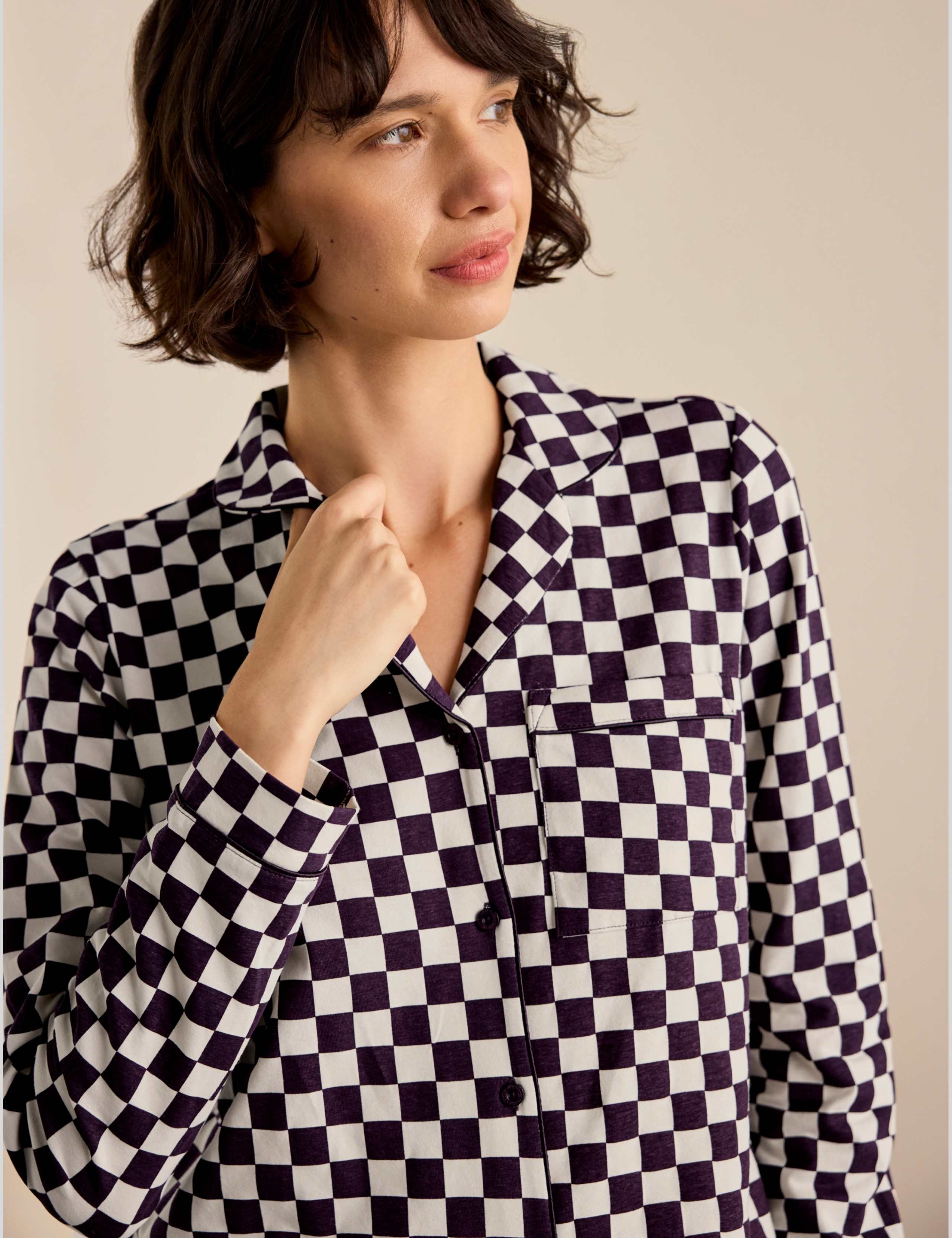 Cotton Rich Checkerboard Print Long Pyjama Set 6 of 7