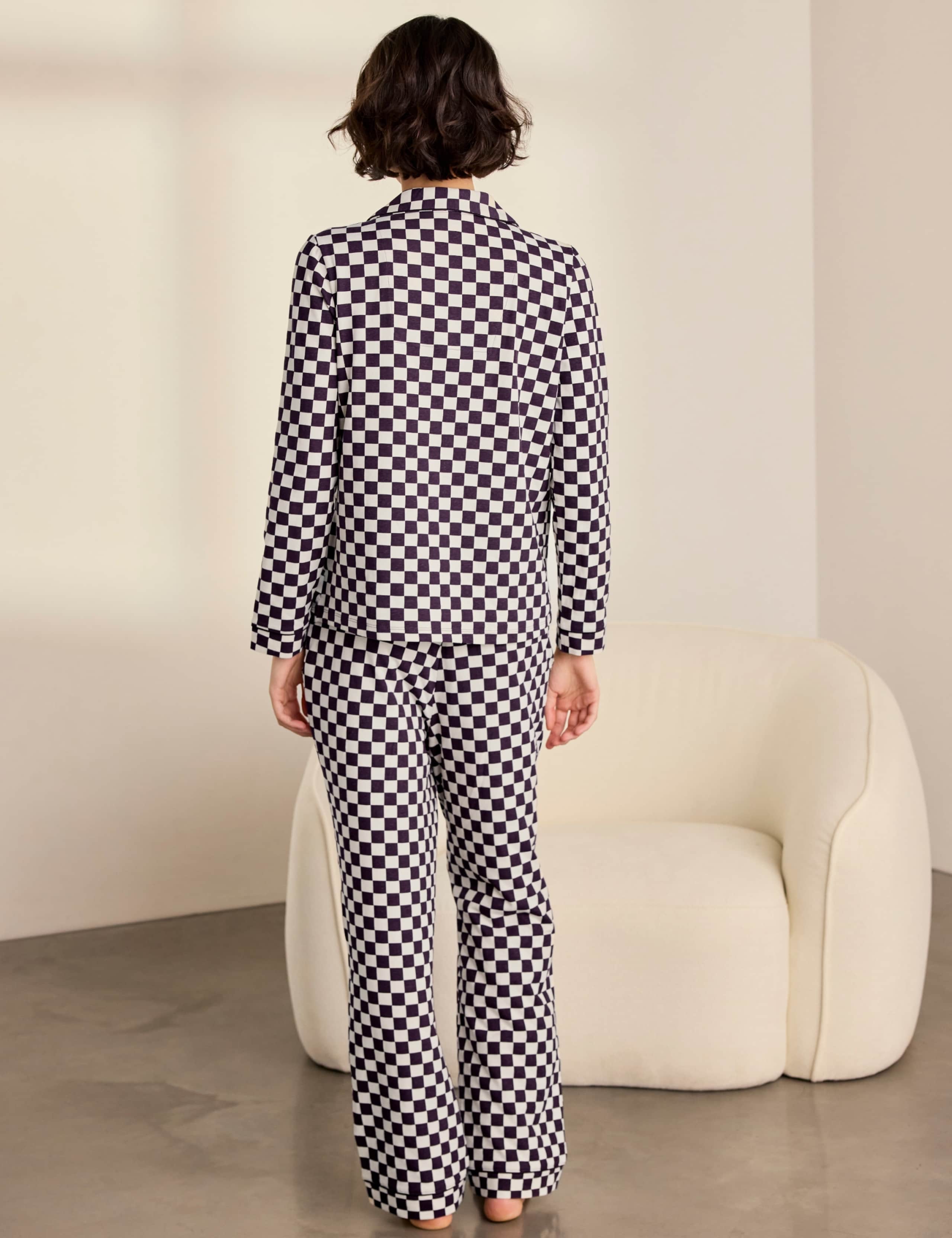 Cotton Rich Checkerboard Print Long Pyjama Set 7 of 7