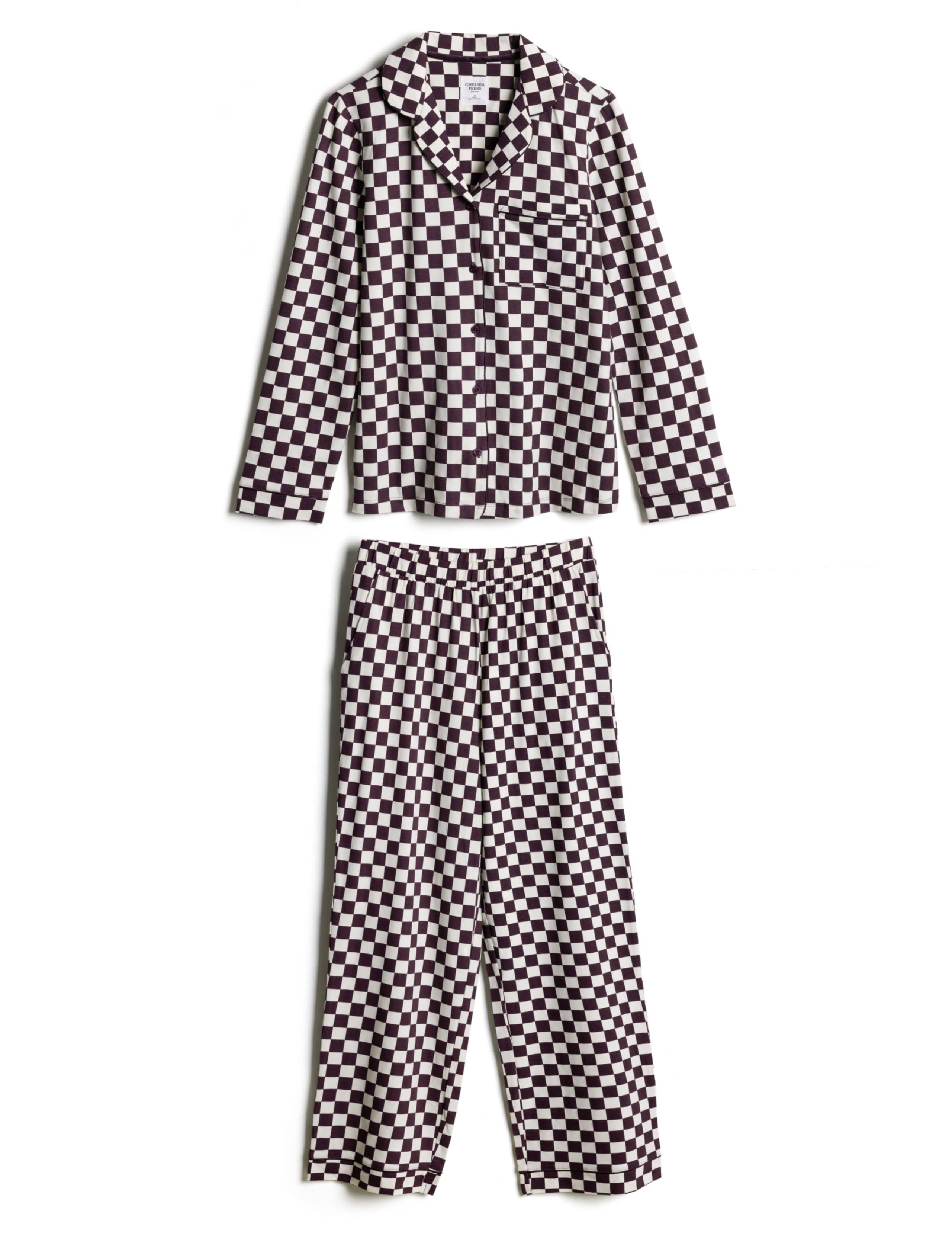 Cotton Rich Checkerboard Print Long Pyjama Set 2 of 7