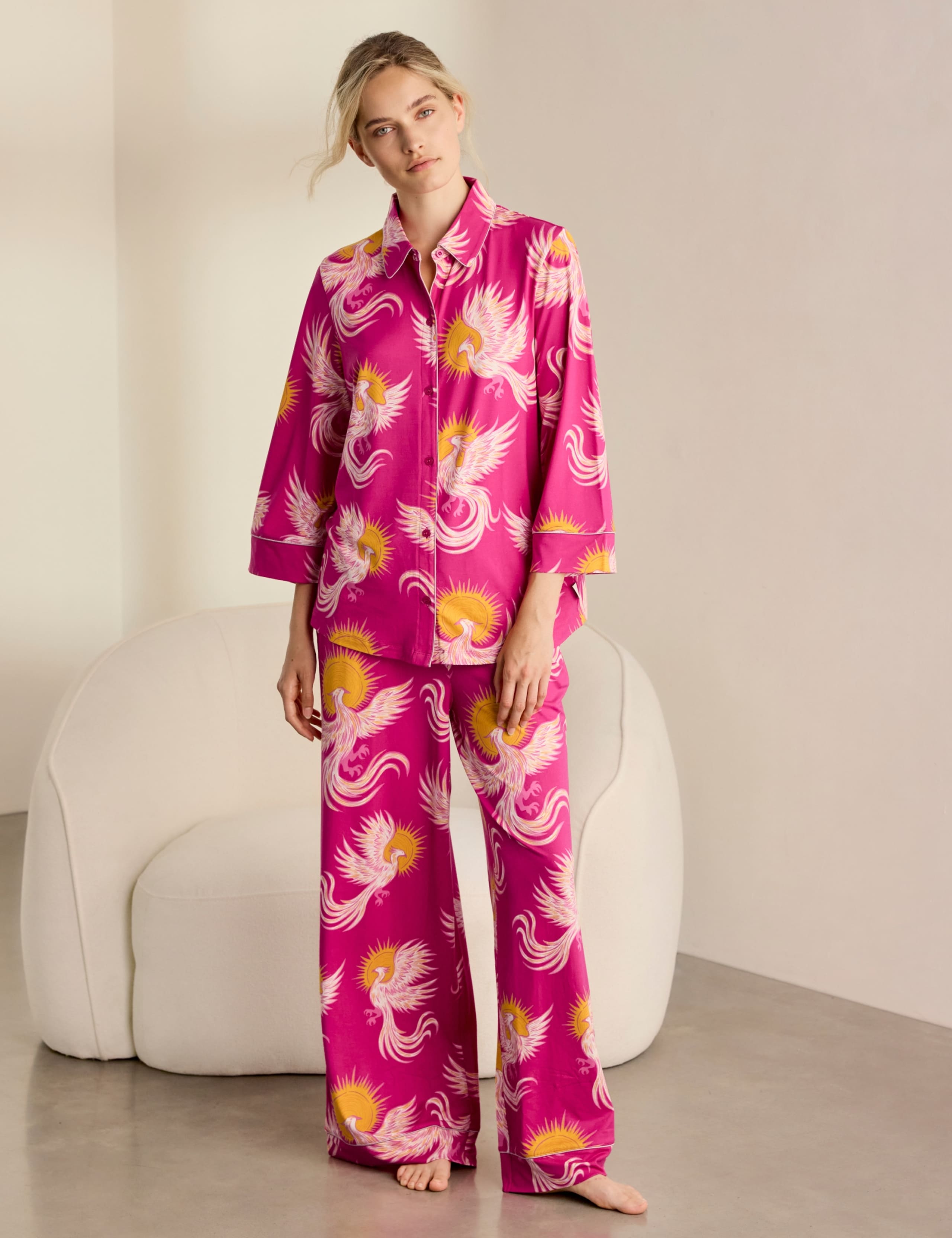 Two Piece Long Sleeve Solar Phoenix Button Pyjama Set 1 of 6