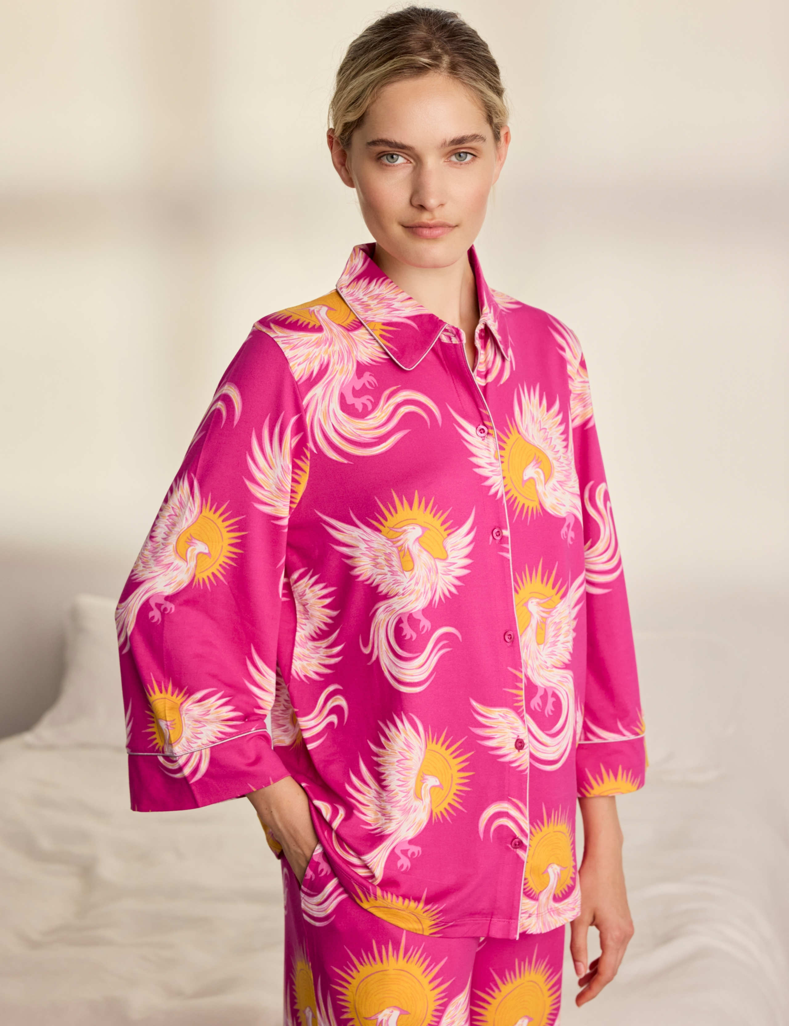 Two Piece Long Sleeve Solar Phoenix Button Pyjama Set 6 of 6