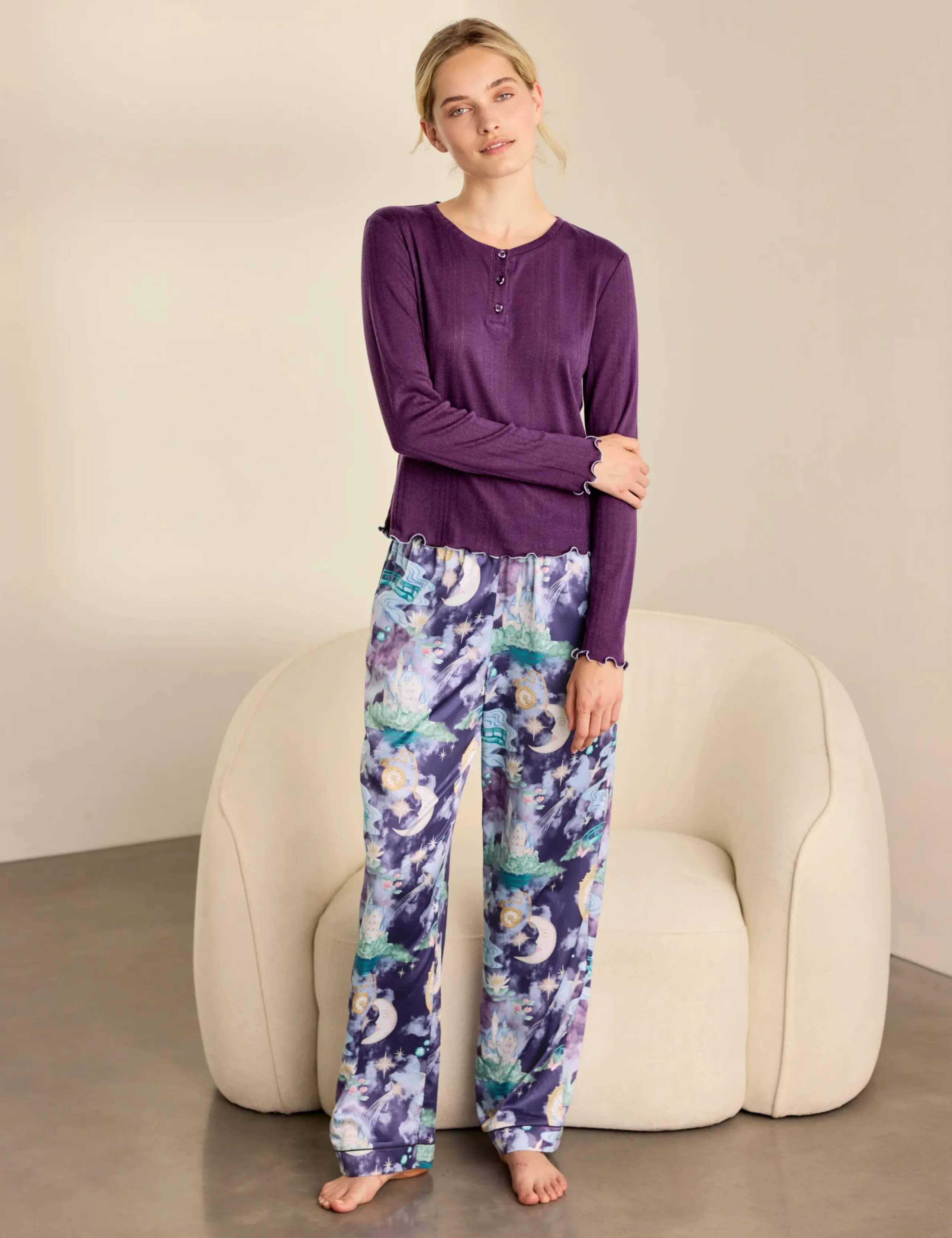 Satin Fairy Tale Print Long Pyjama Set 1 of 6