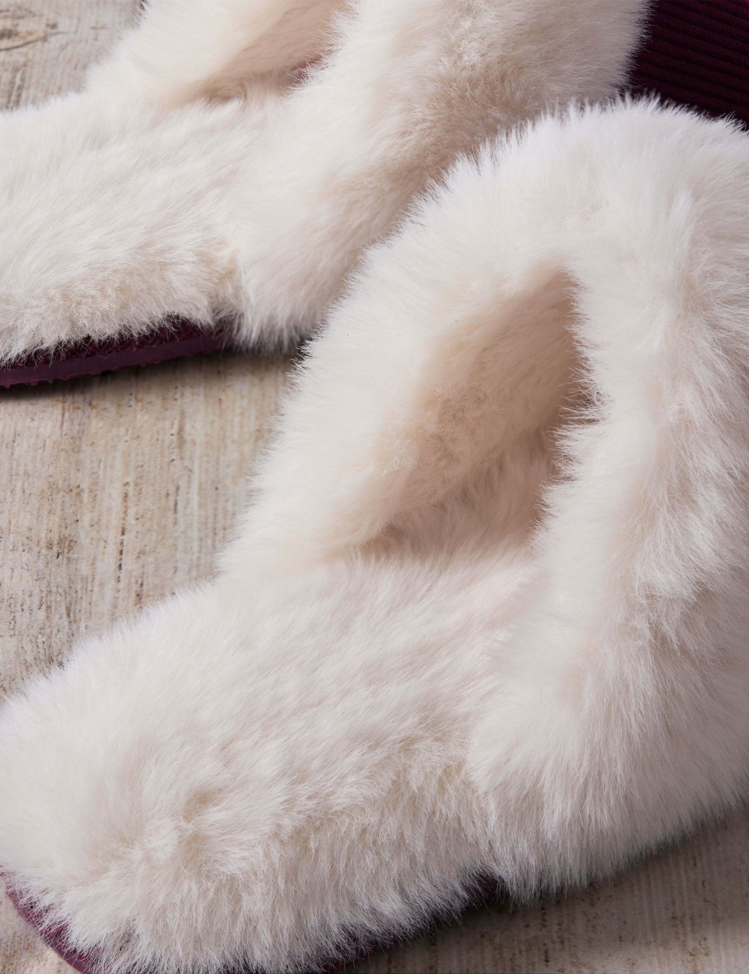 Faux Fur Lined Embroidered Good Night Mule Slippers 3 of 5