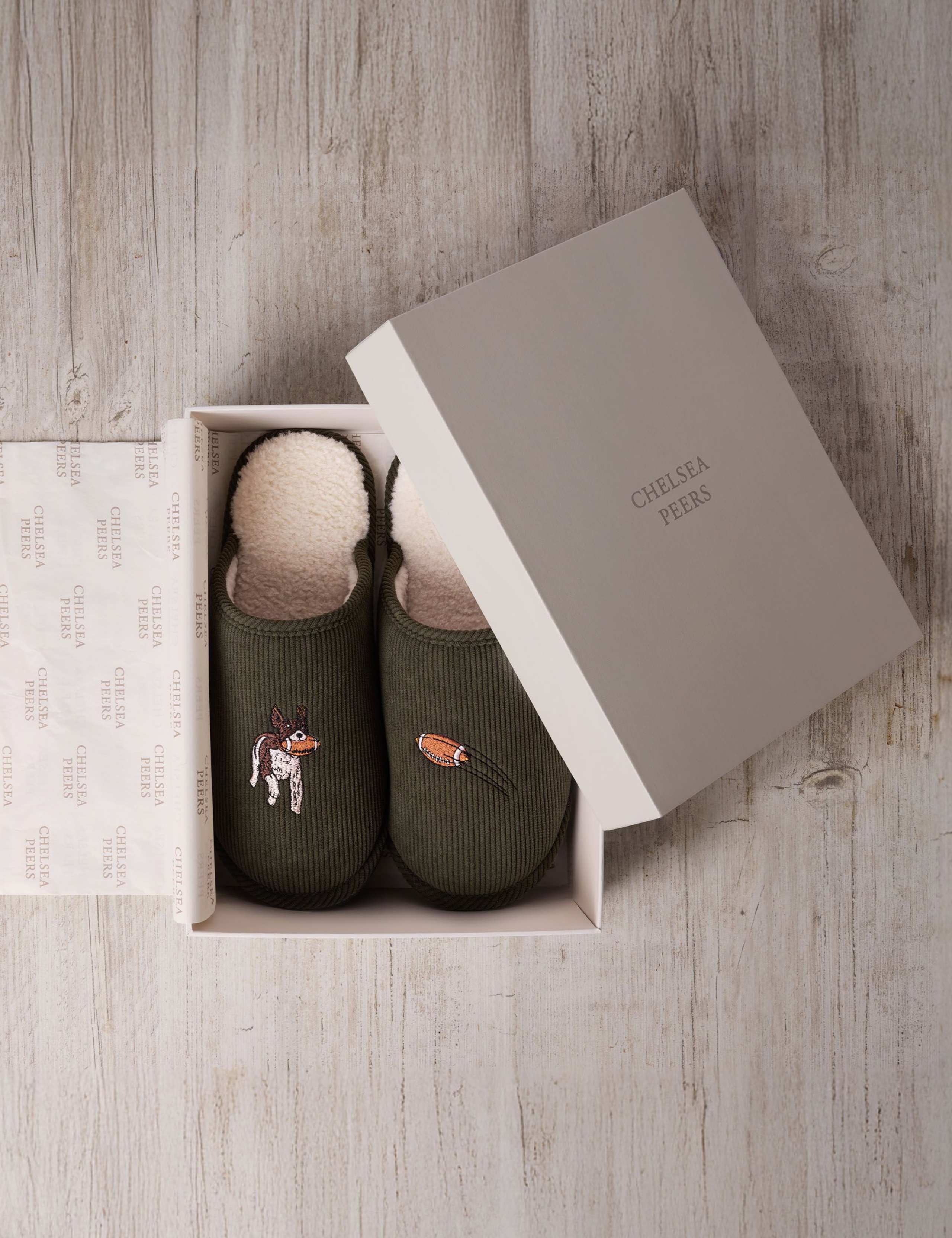 Corduroy Embroidered Rugby Dog Mule Slippers 1 of 5