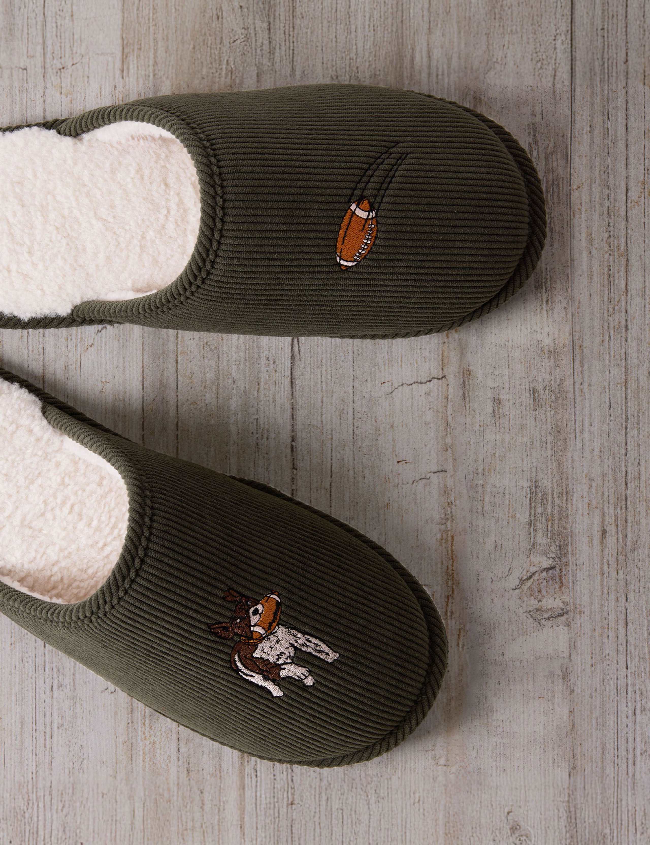 Corduroy Embroidered Rugby Dog Mule Slippers 2 of 5