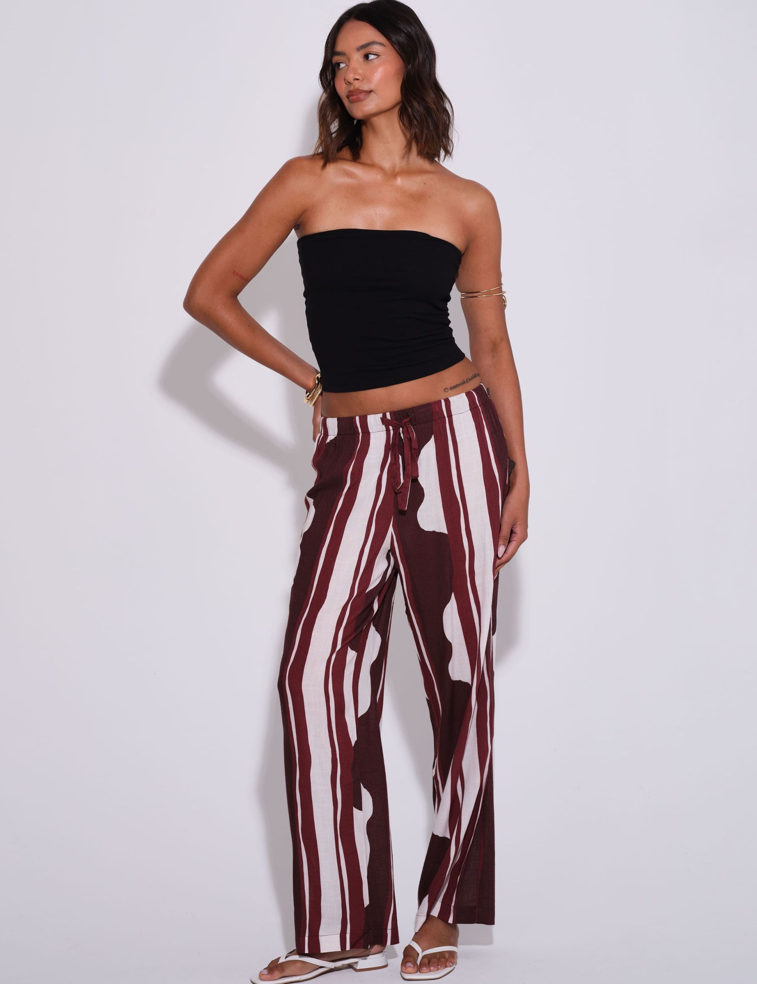 Striped Drawstring Wide Leg Beach Trousers 1 of 3