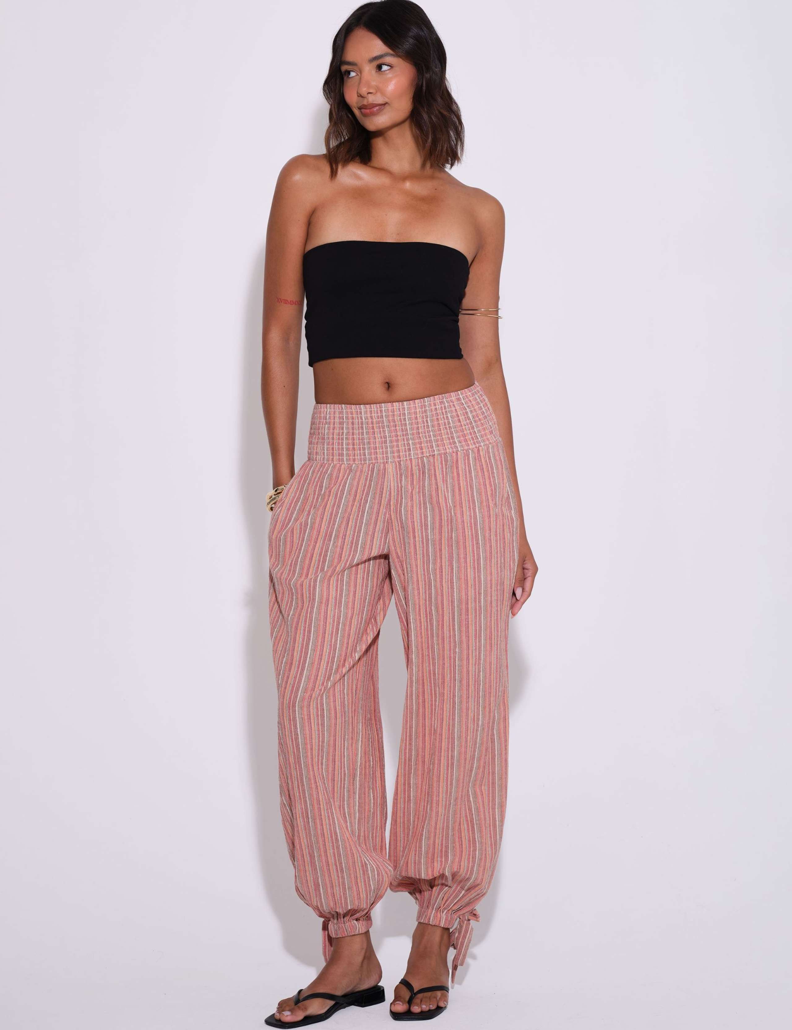 Cotton Rich Striped Balloon Beach Trousers 2 of 6