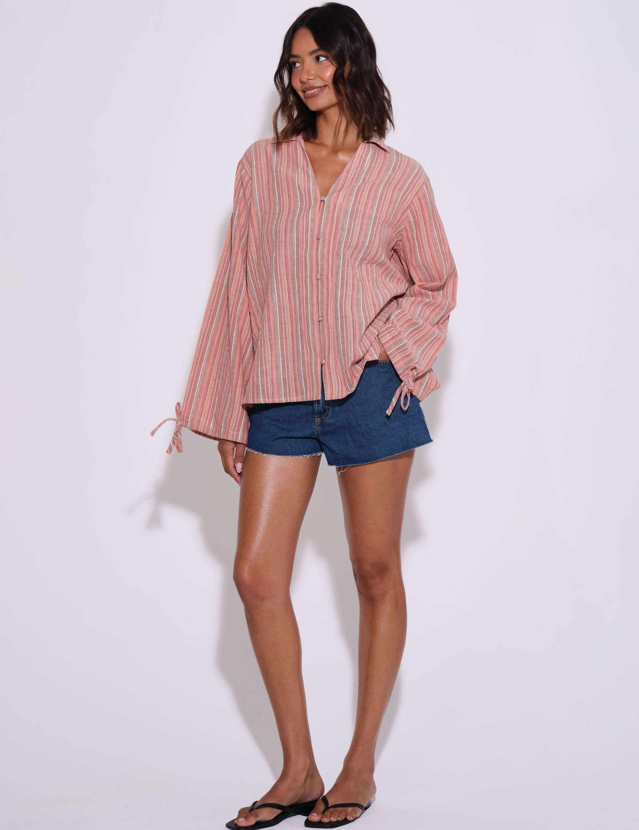 Cotton Rich Striped Wide Sleeve Beach Shirt 3 of 6