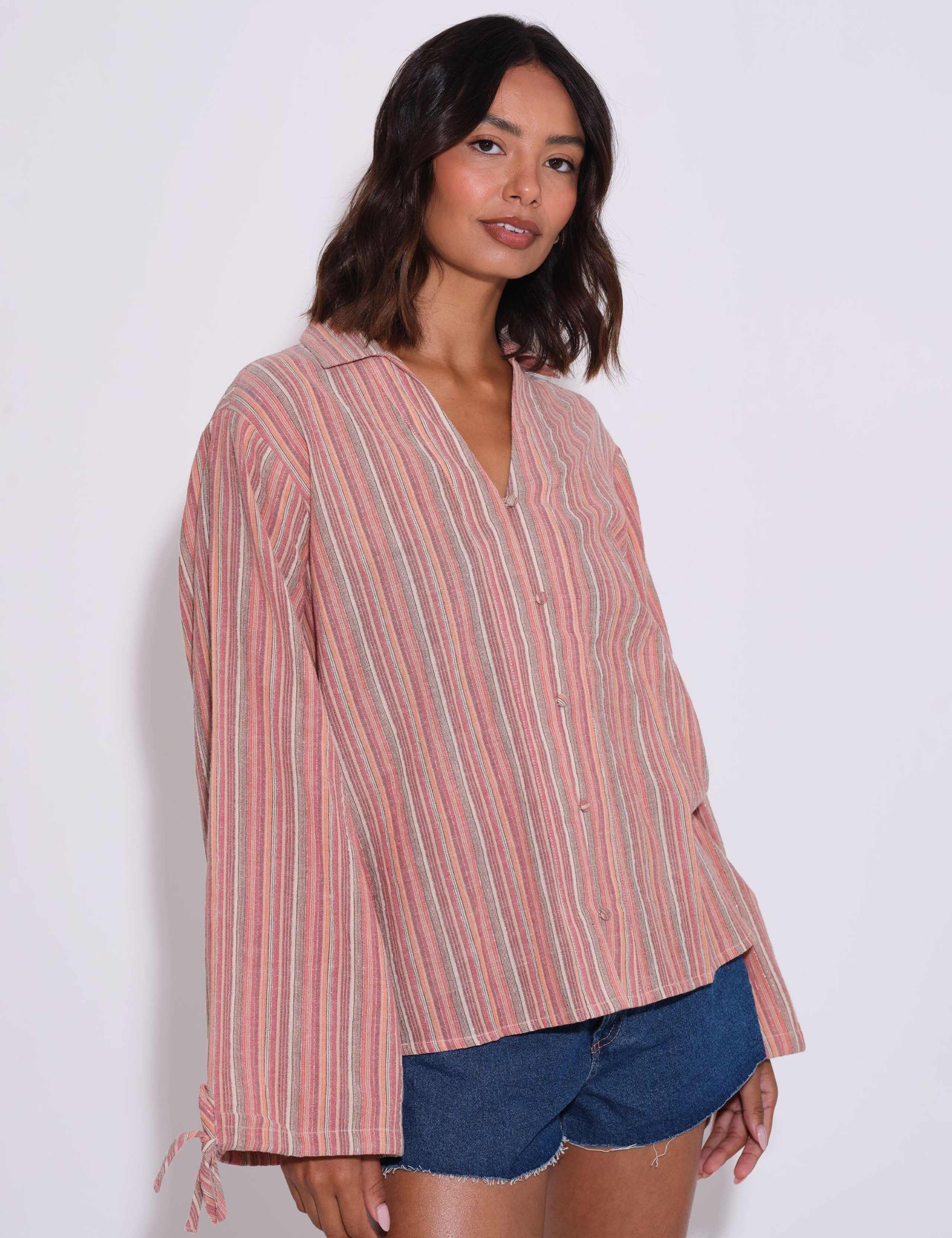 Cotton Rich Striped Wide Sleeve Beach Shirt 4 of 6
