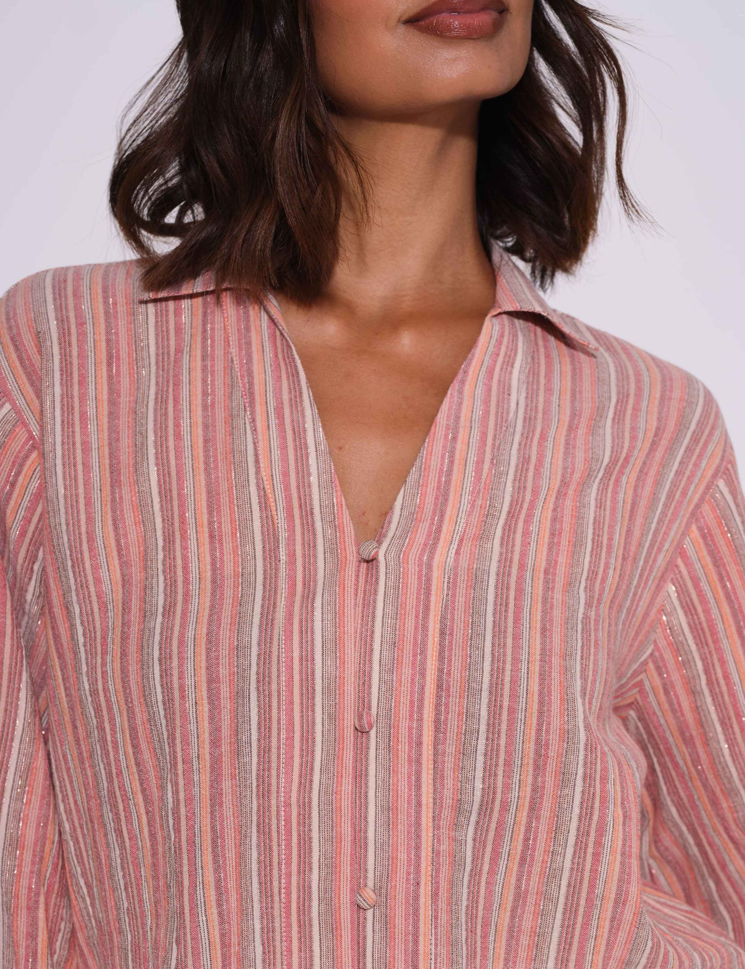 Cotton Rich Striped Wide Sleeve Beach Shirt 5 of 6