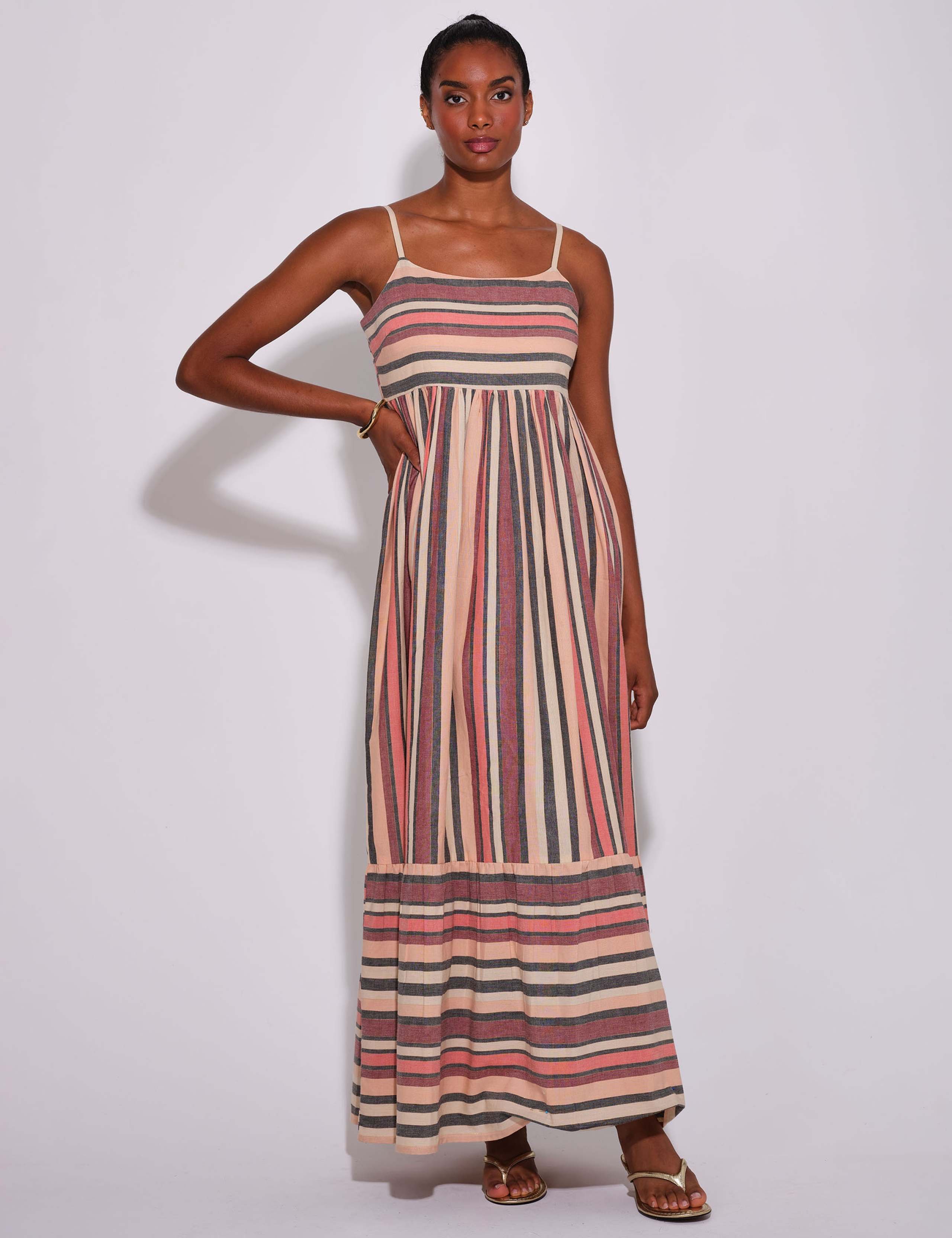 Cotton Rich Striped Tiered Maxi Beach Dress 1 of 5