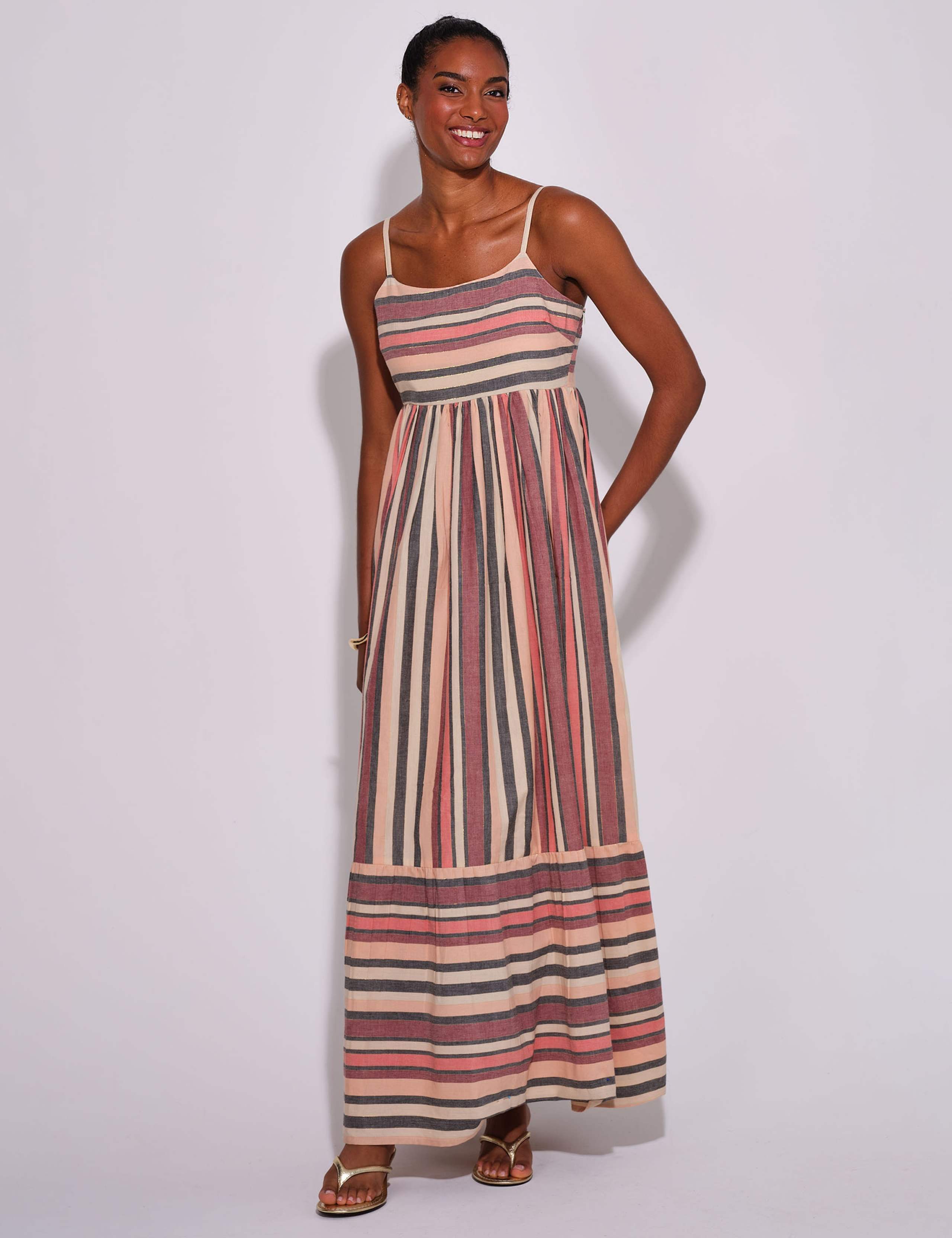 Cotton Rich Striped Tiered Maxi Beach Dress 2 of 5