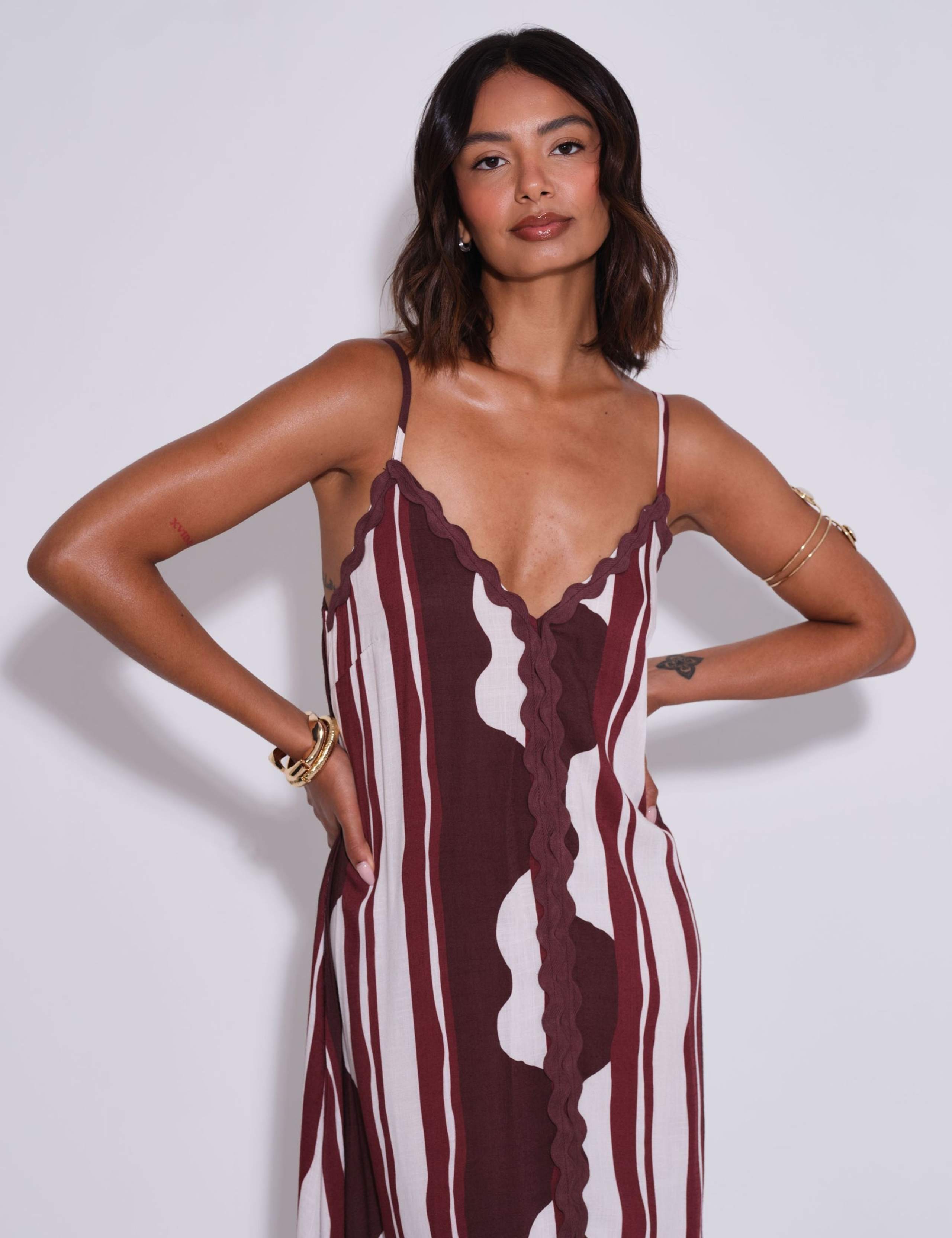 Striped V-Neck Maxi Beach Dress 3 of 5
