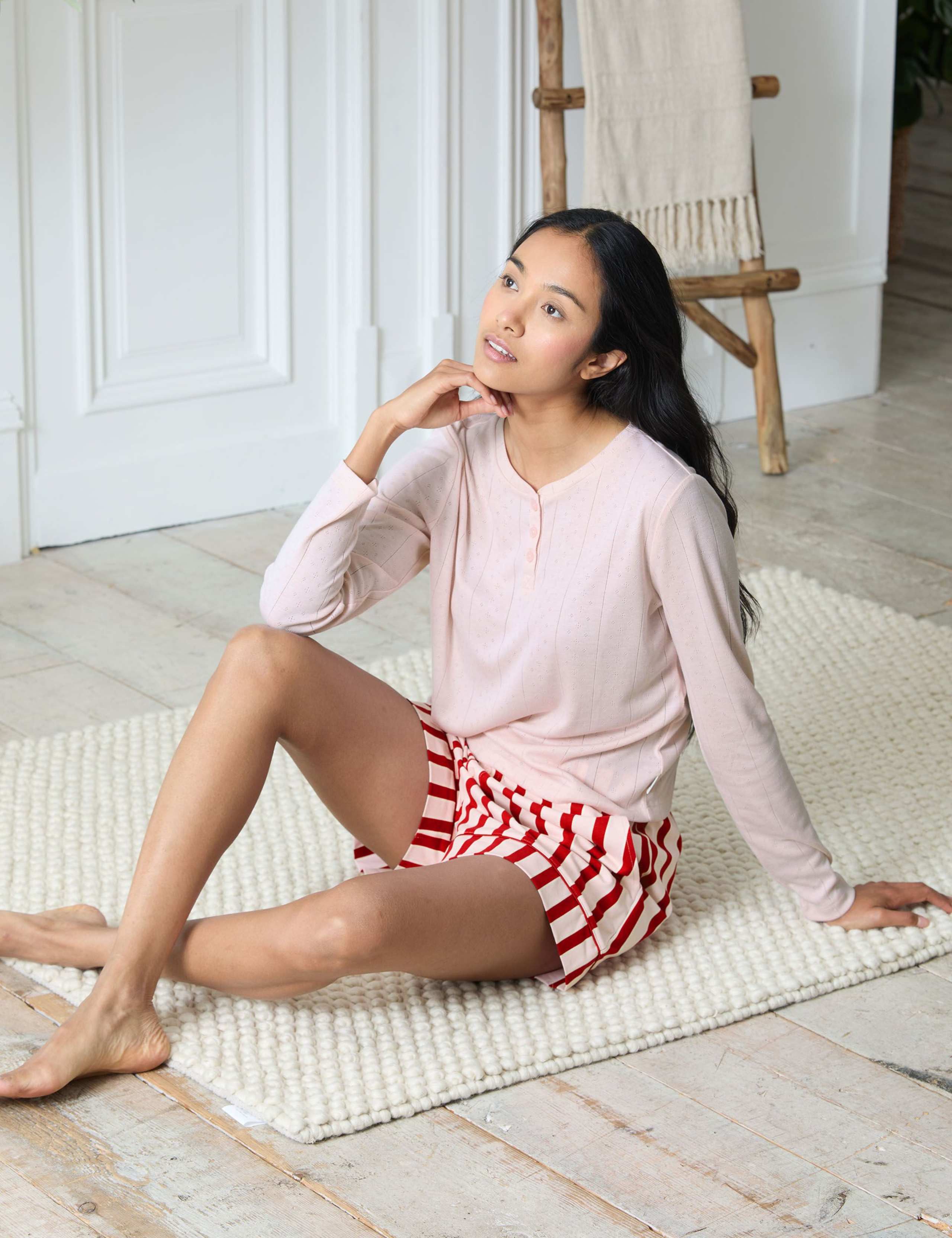 Pointelle Top Striped Shortie Set 4 of 6