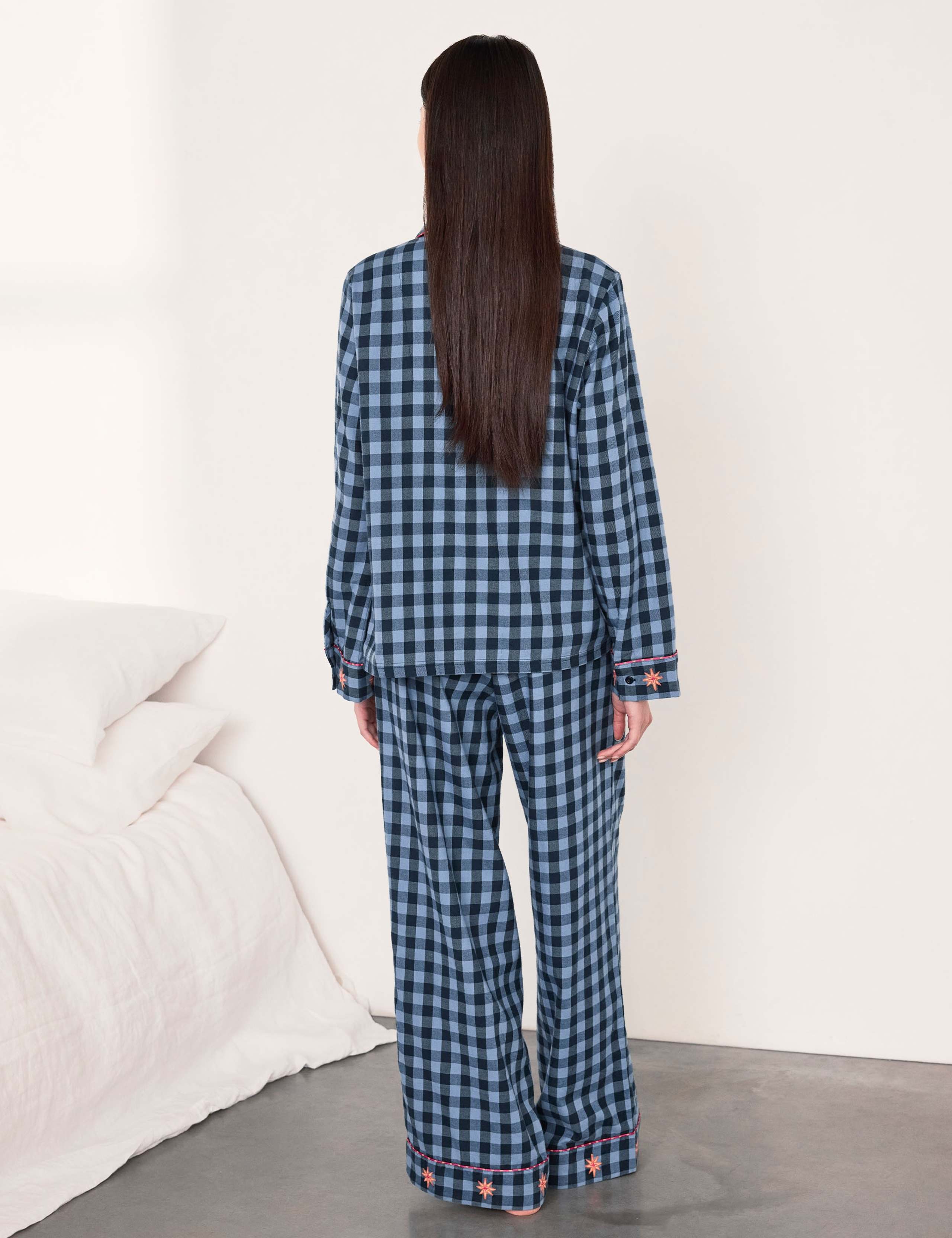 Pure Cotton Dragon Embroidery Checked Pyjama Set 2 of 6