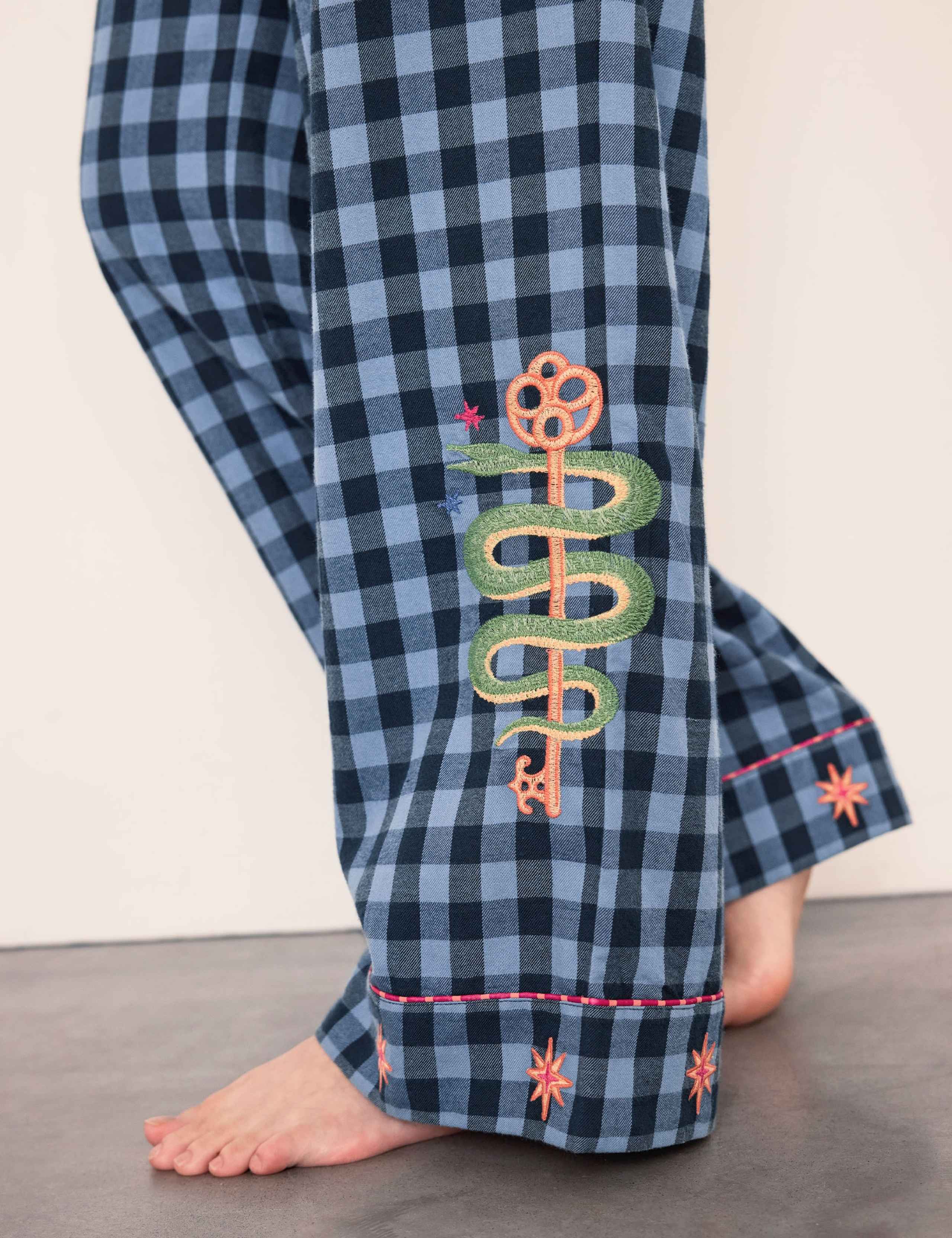 Pure Cotton Dragon Embroidery Checked Pyjama Set 5 of 6