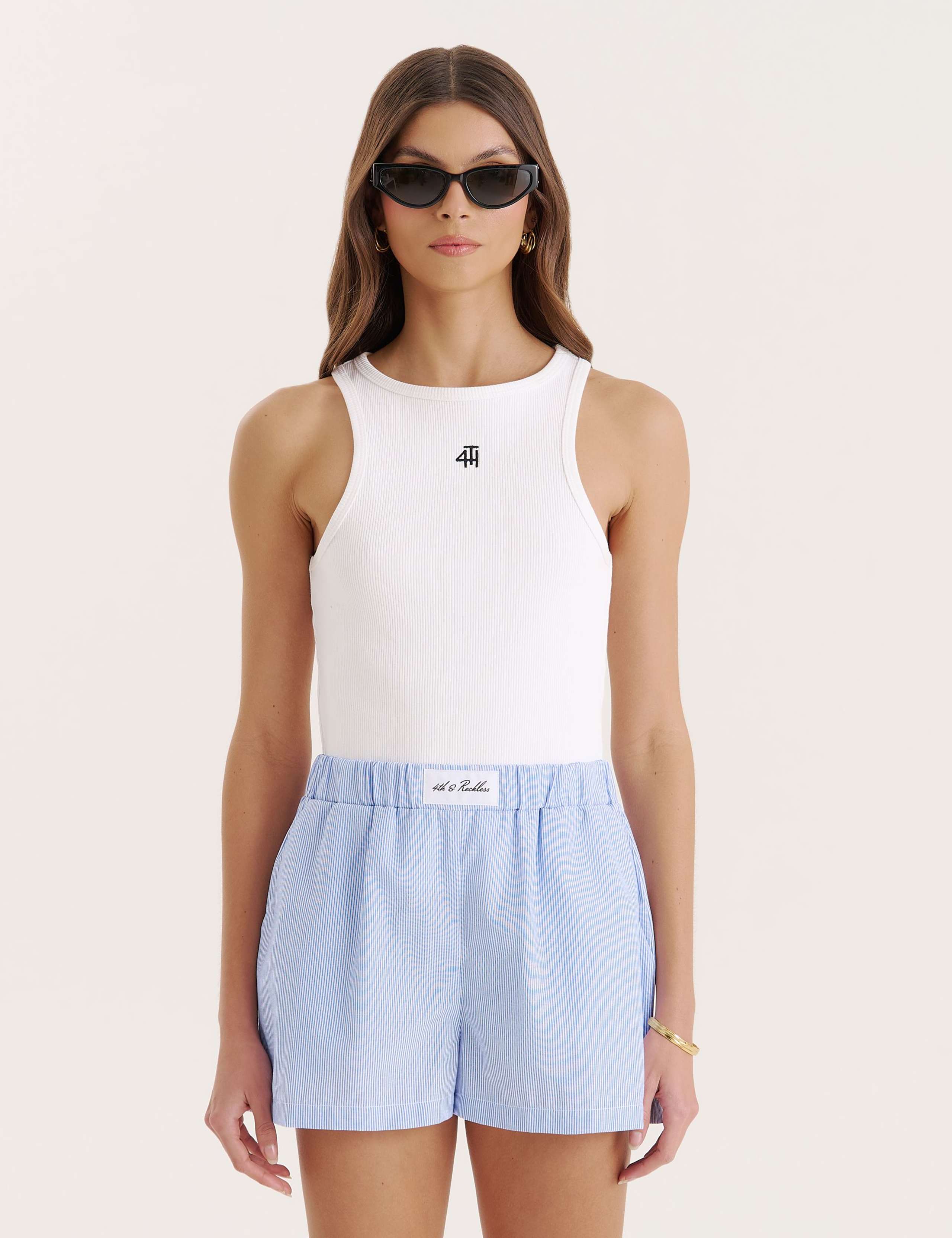 Cotton Blend Striped Casual Shorts 4 of 5