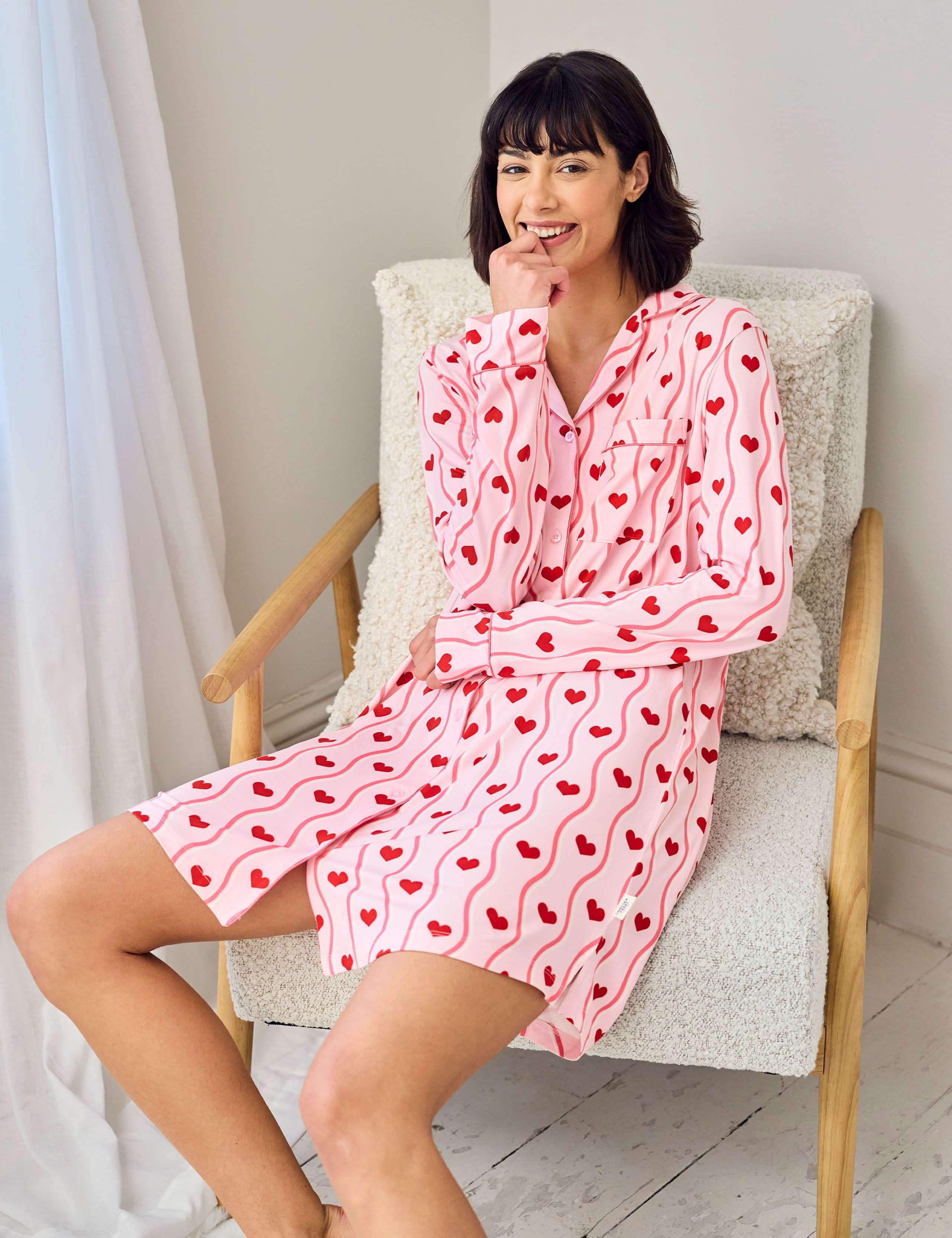Valentines Wavy Stripe Heart Print Nightshirt 3 of 5
