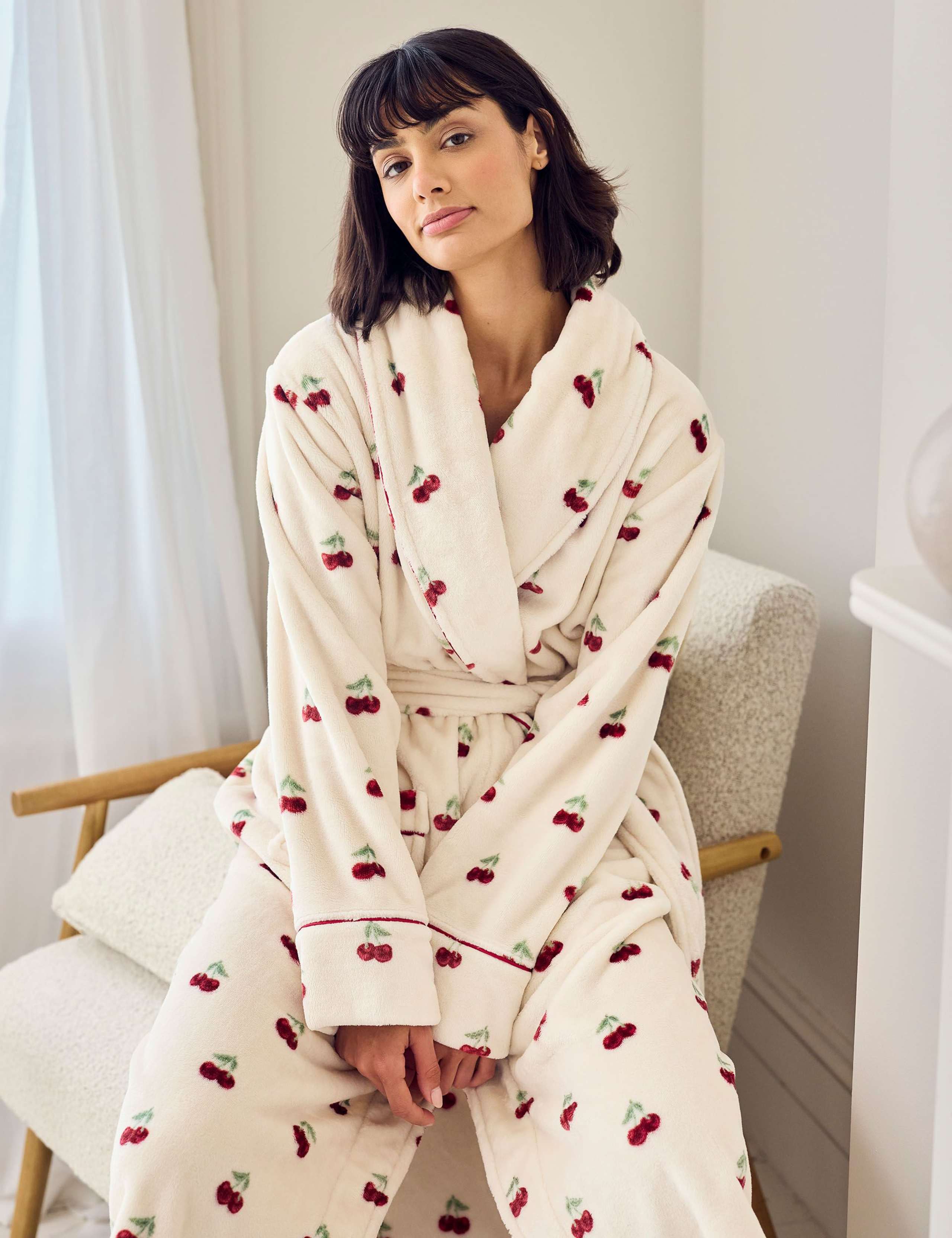 Fleece Cherry Print Dressing Gown 2 of 5