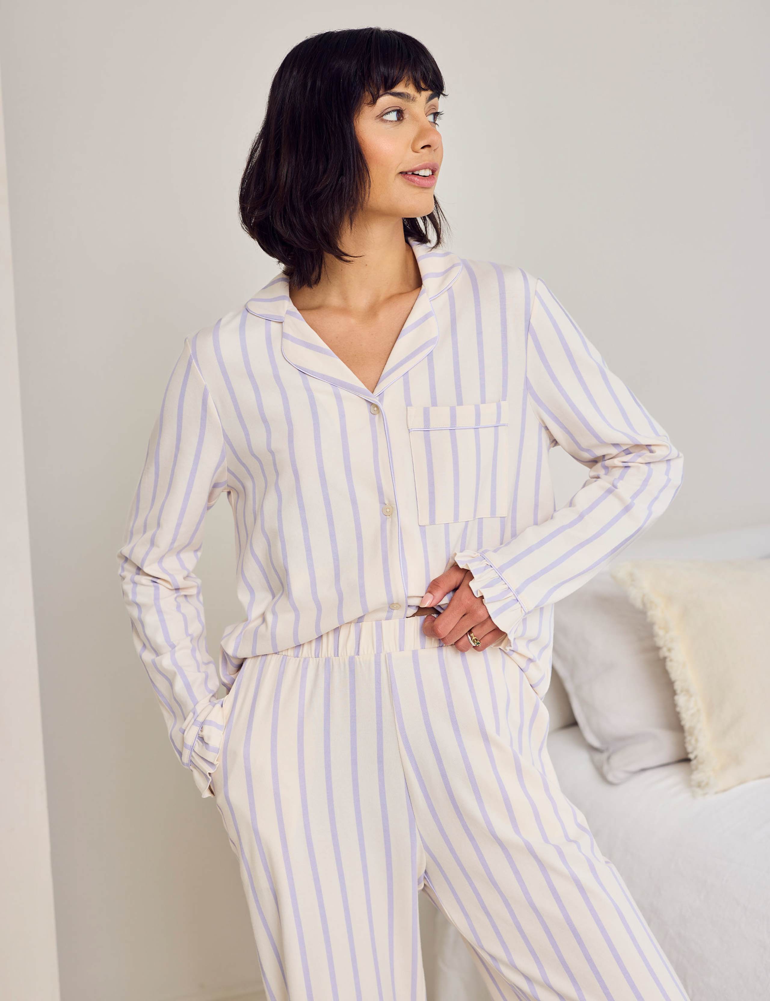 Cotton Rich Striped Ruffle Cuff Pyjama Set 7 of 7