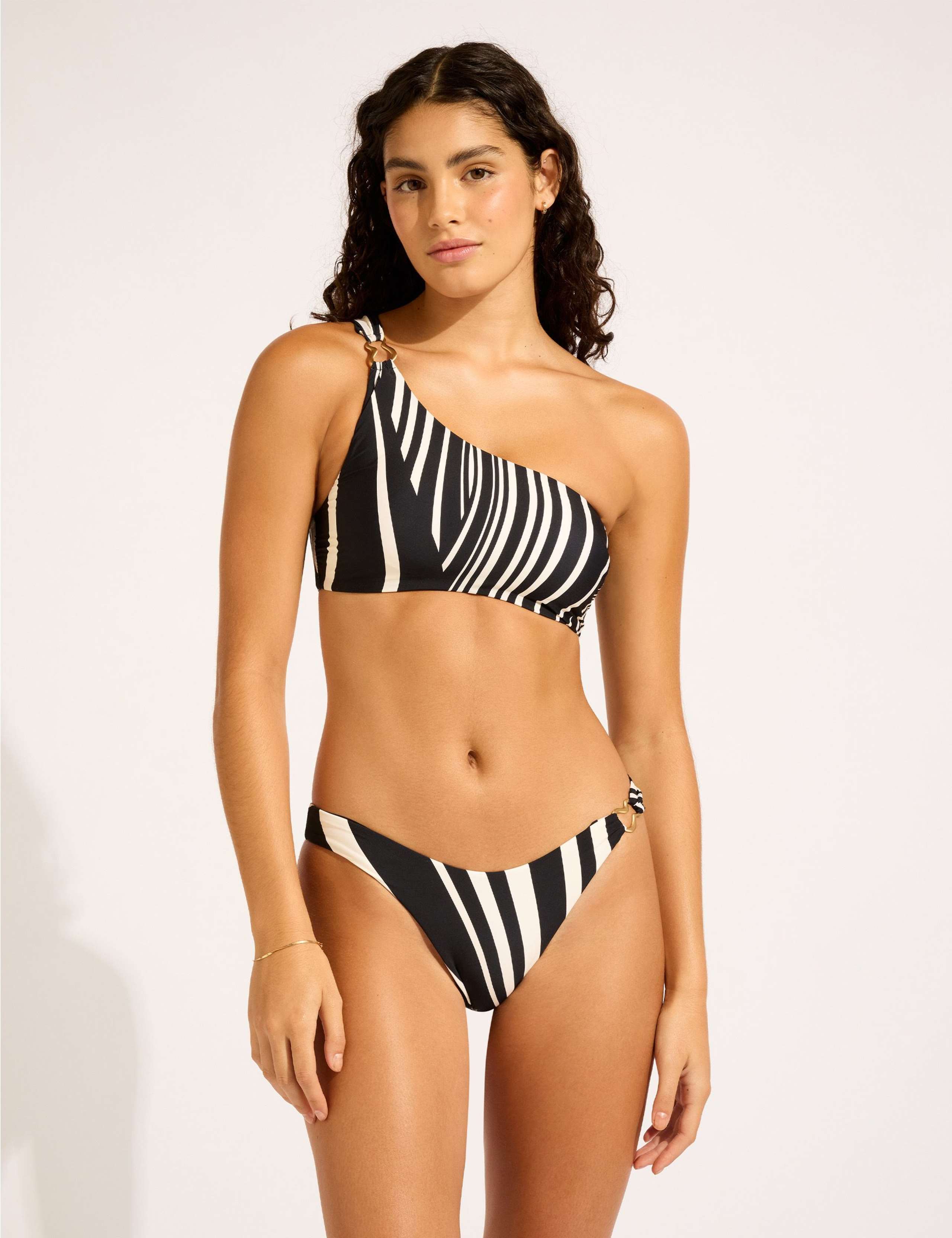 Coastline Striped Padded One Shoulder Bikini Top 1 of 5