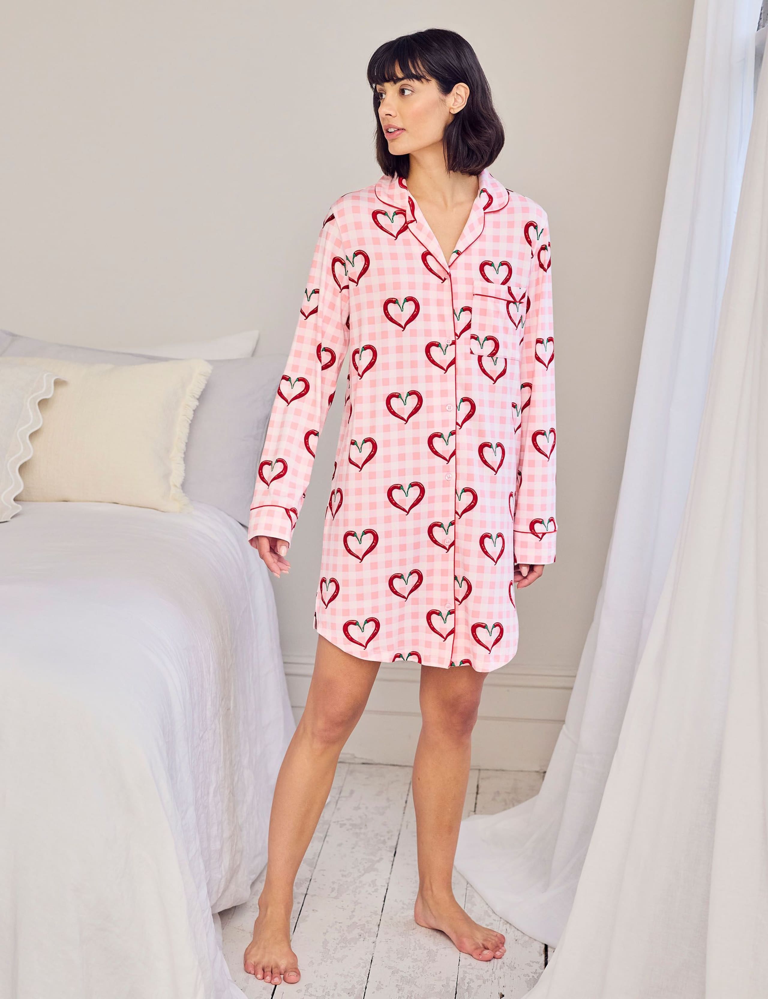 Valentines Gingham Heart Print Nightshirt 1 of 5