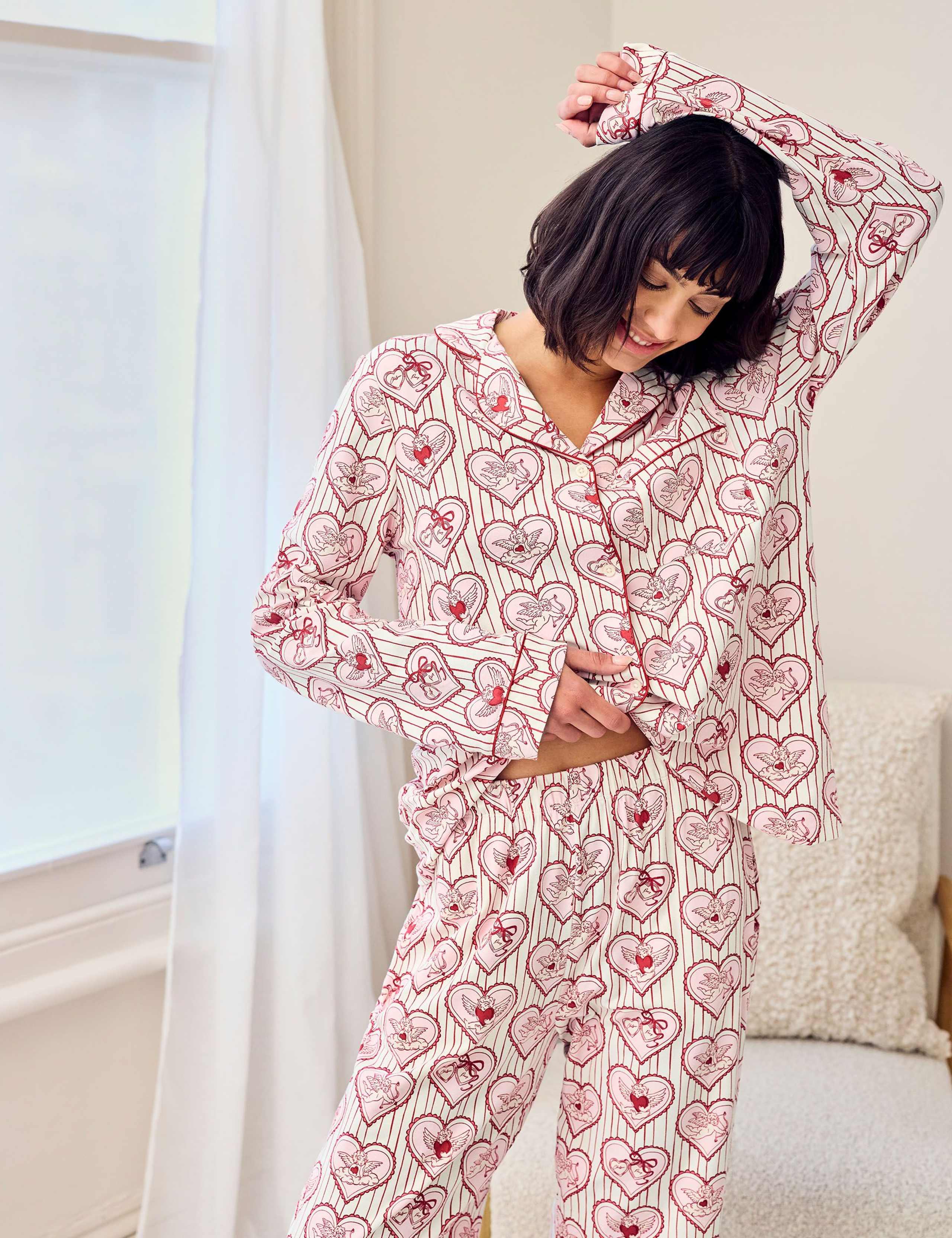 Valentines Cotton Rich Cupid Print Pyjama Set 4 of 5