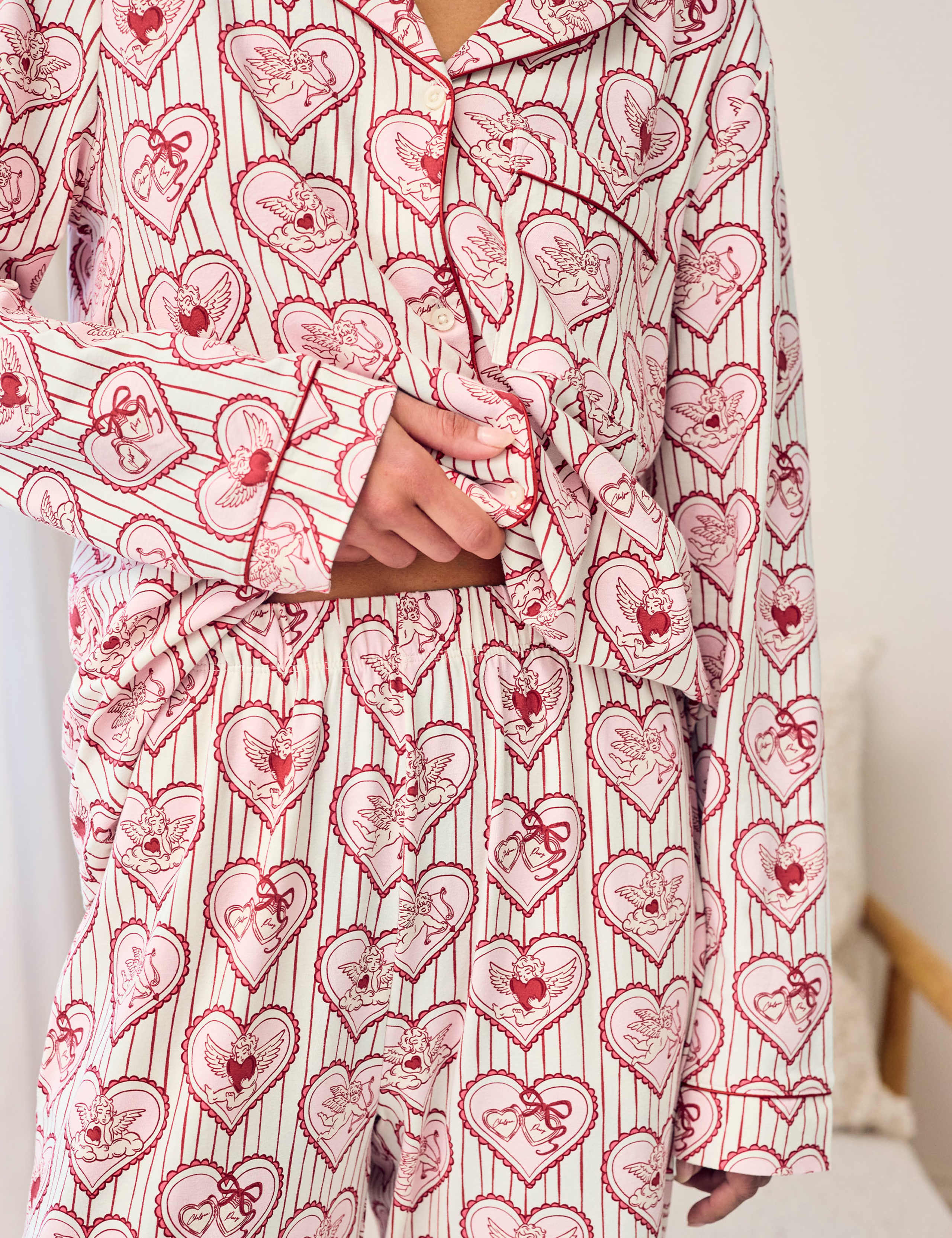 Valentines Cotton Rich Cupid Print Pyjama Set 6 of 6