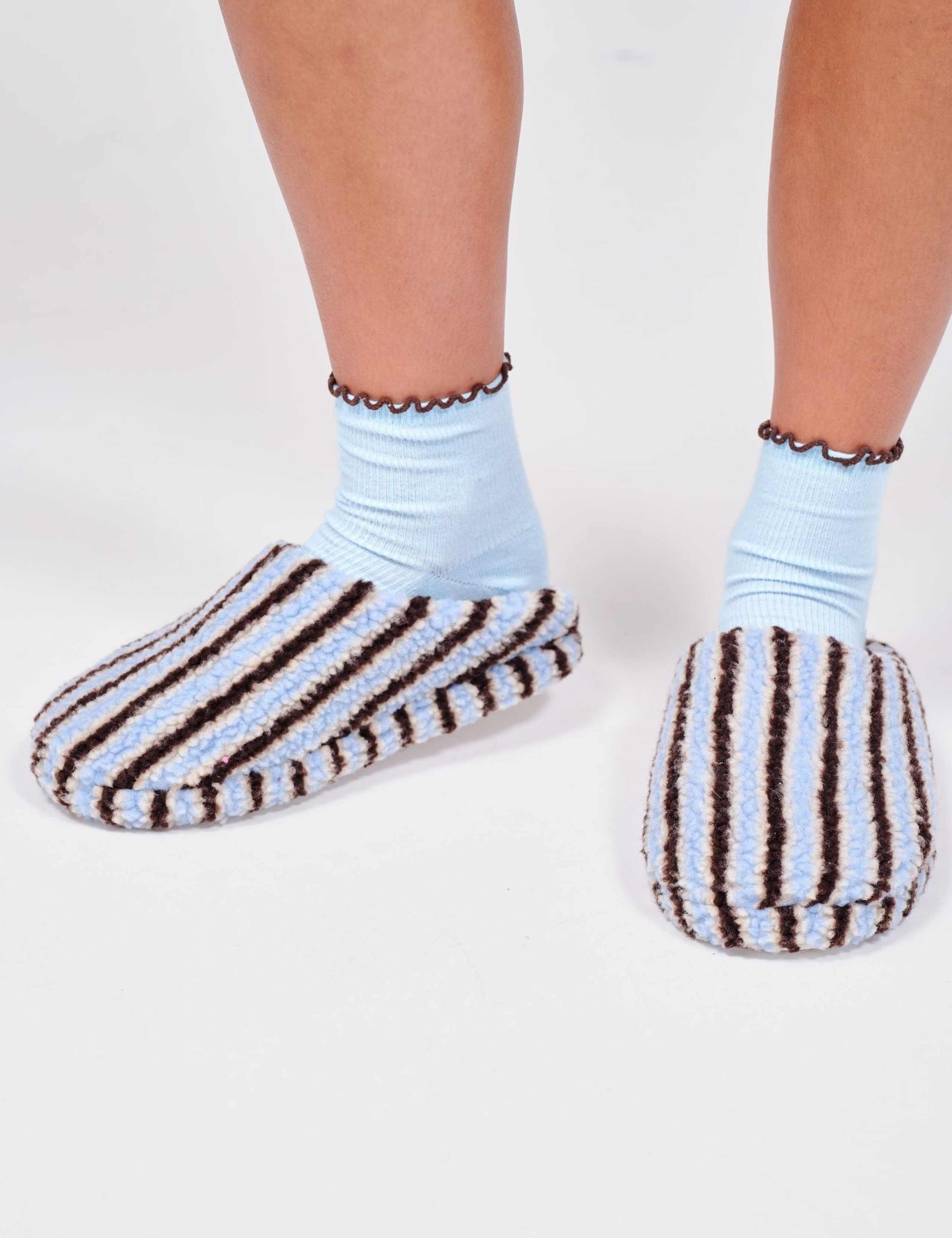 Striped Borg Slippers 2 of 4