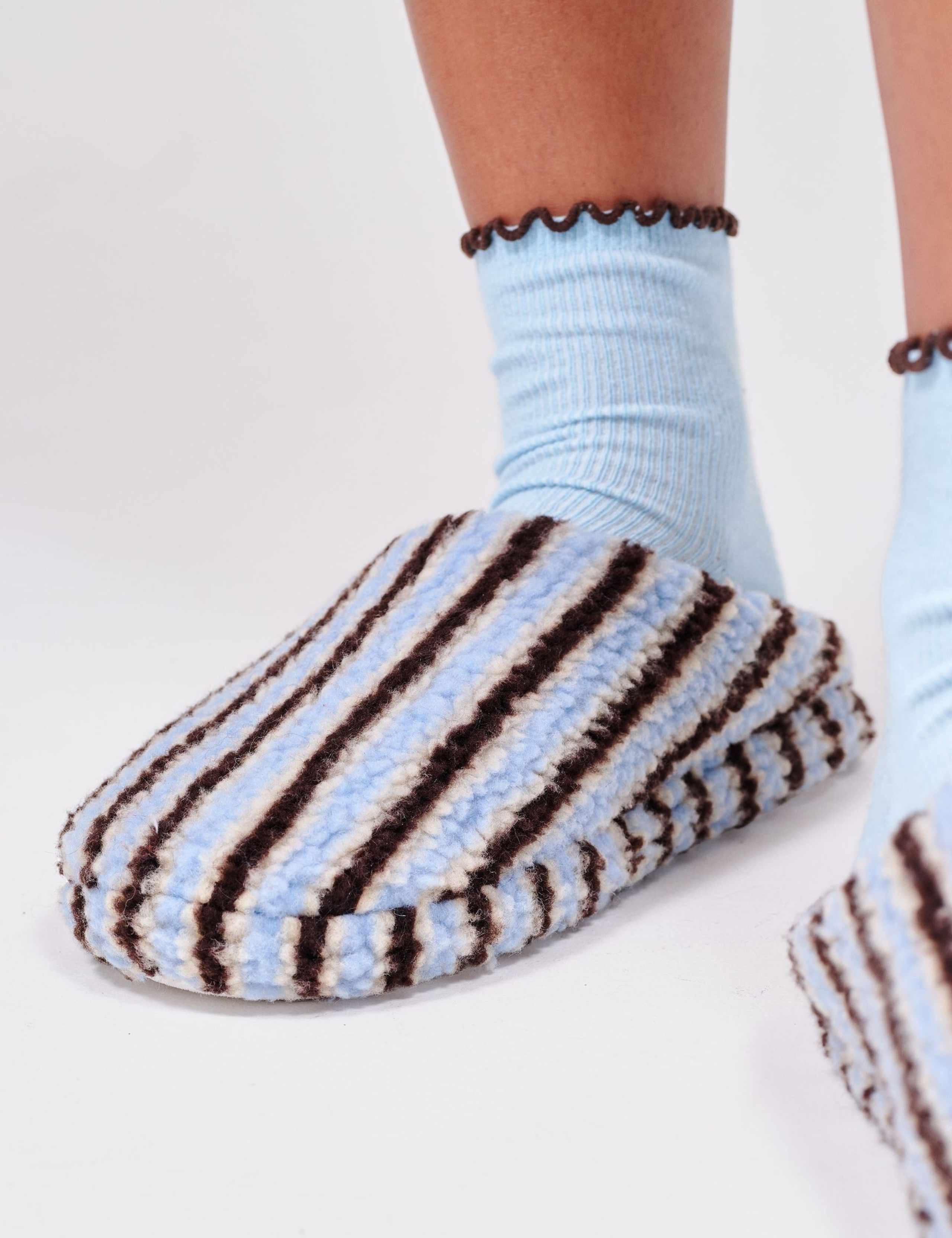Striped Borg Slippers 3 of 4