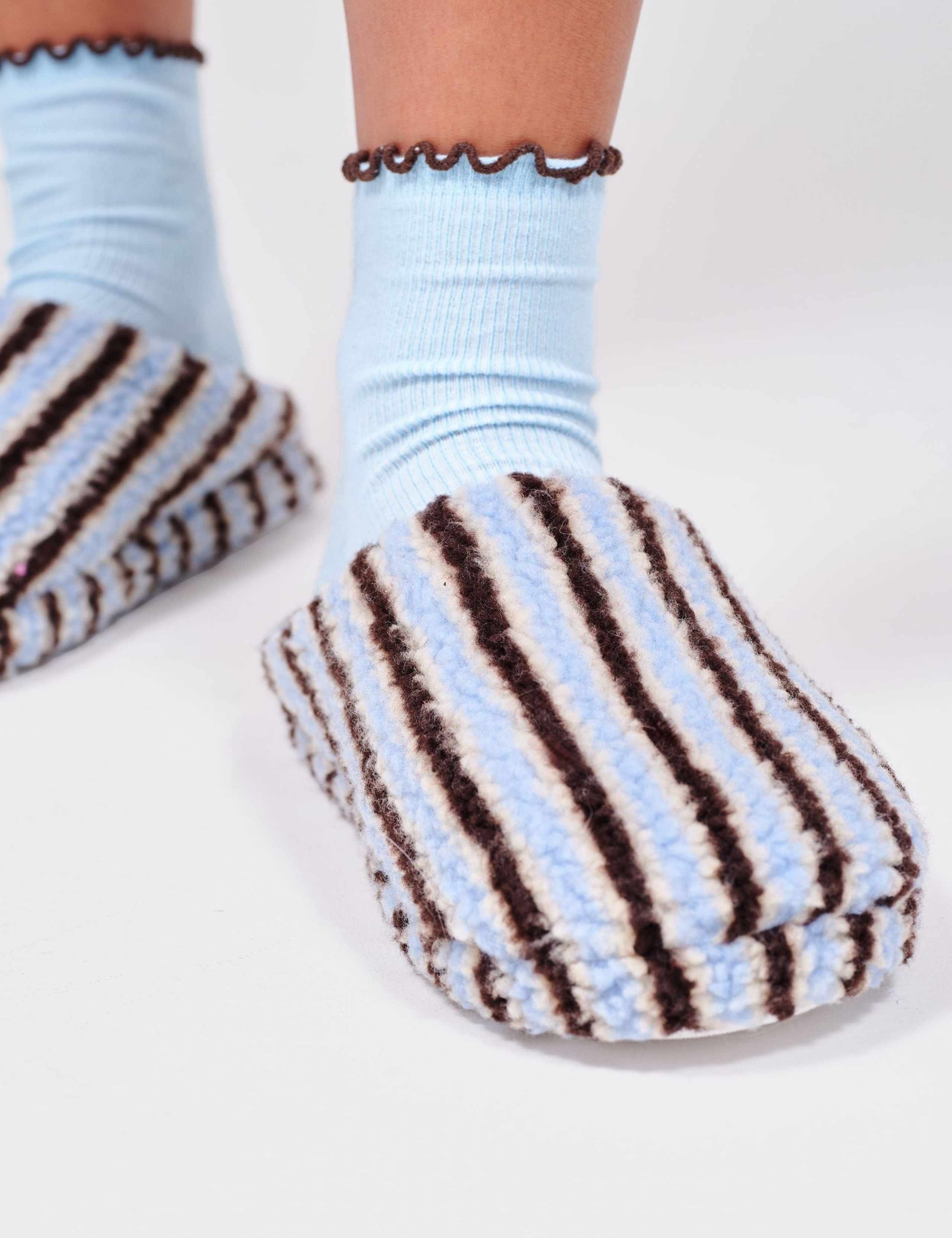 Striped Borg Slippers 4 of 4