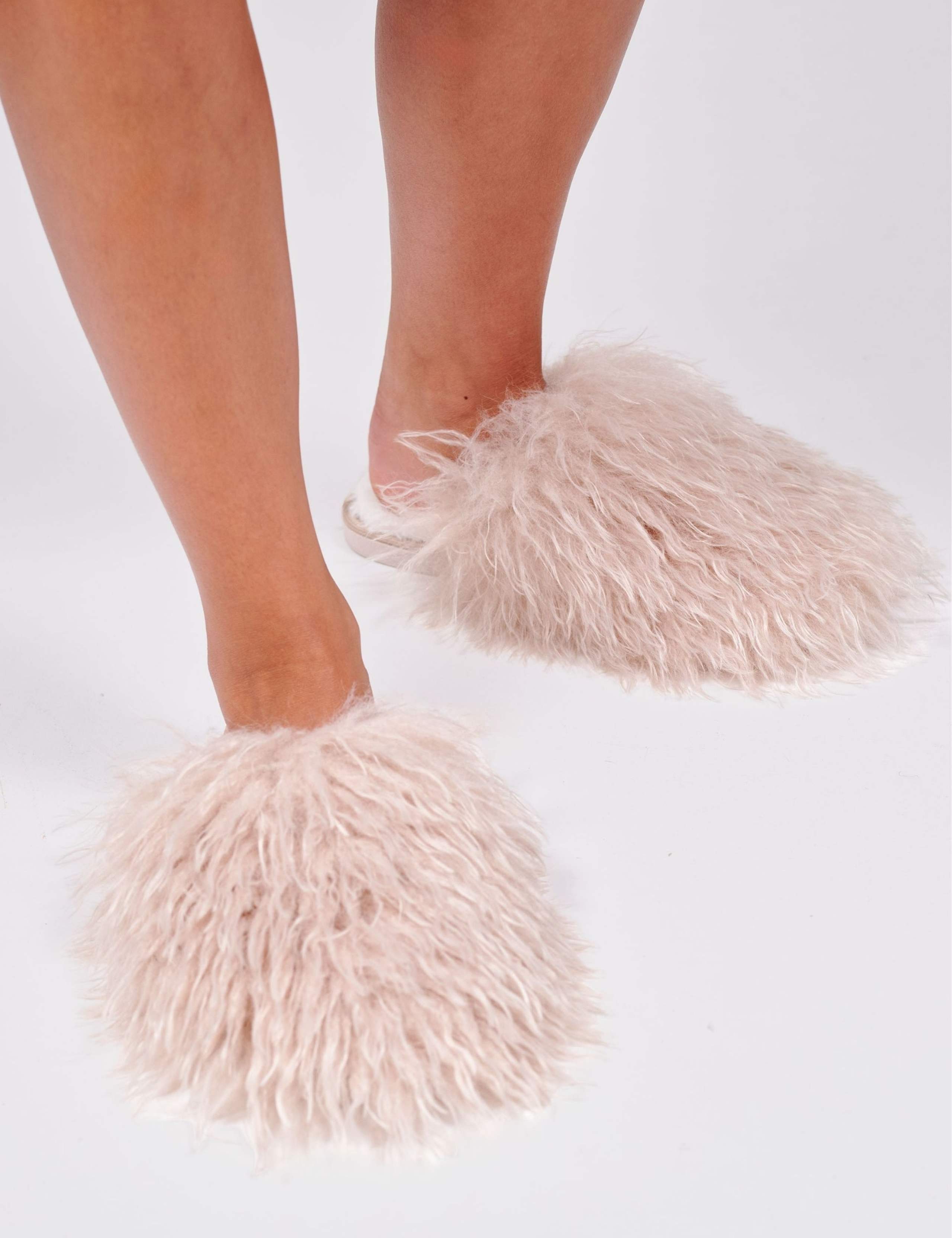 Faux Mongolian Fur Mule Slippers 1 of 4