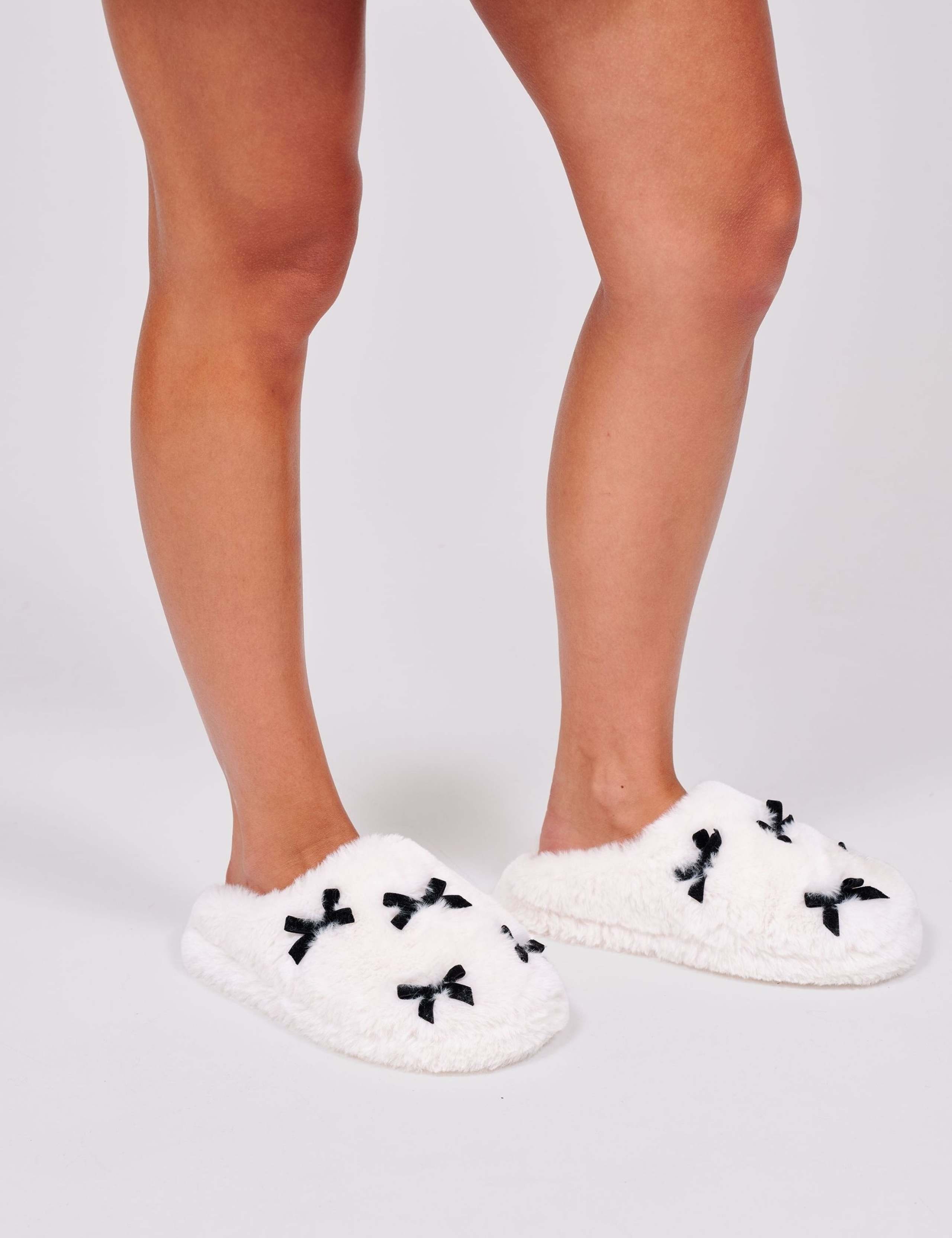 Monochrome Faux Fur Bow Mule Slippers 3 of 4