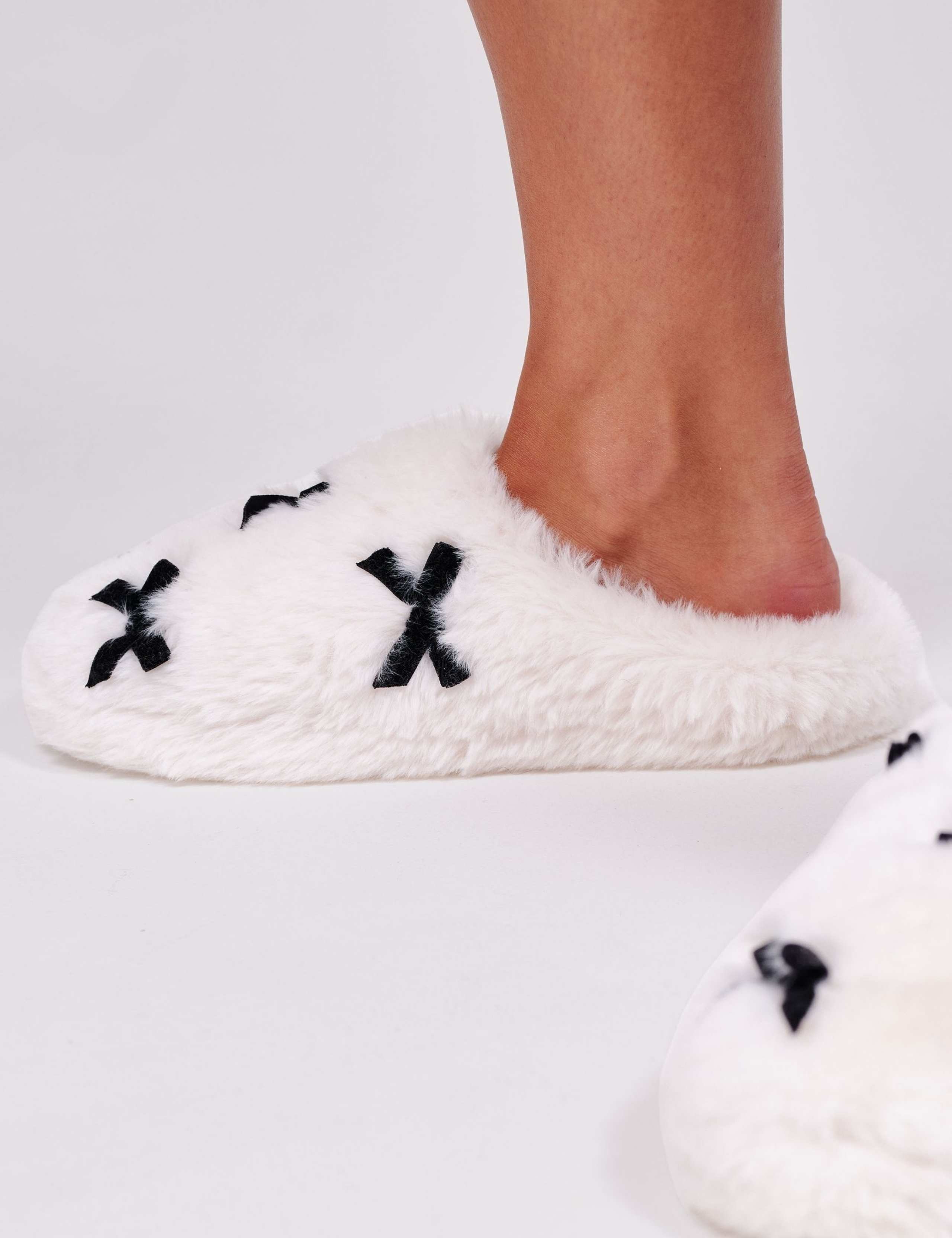 Monochrome Faux Fur Bow Mule Slippers 4 of 4
