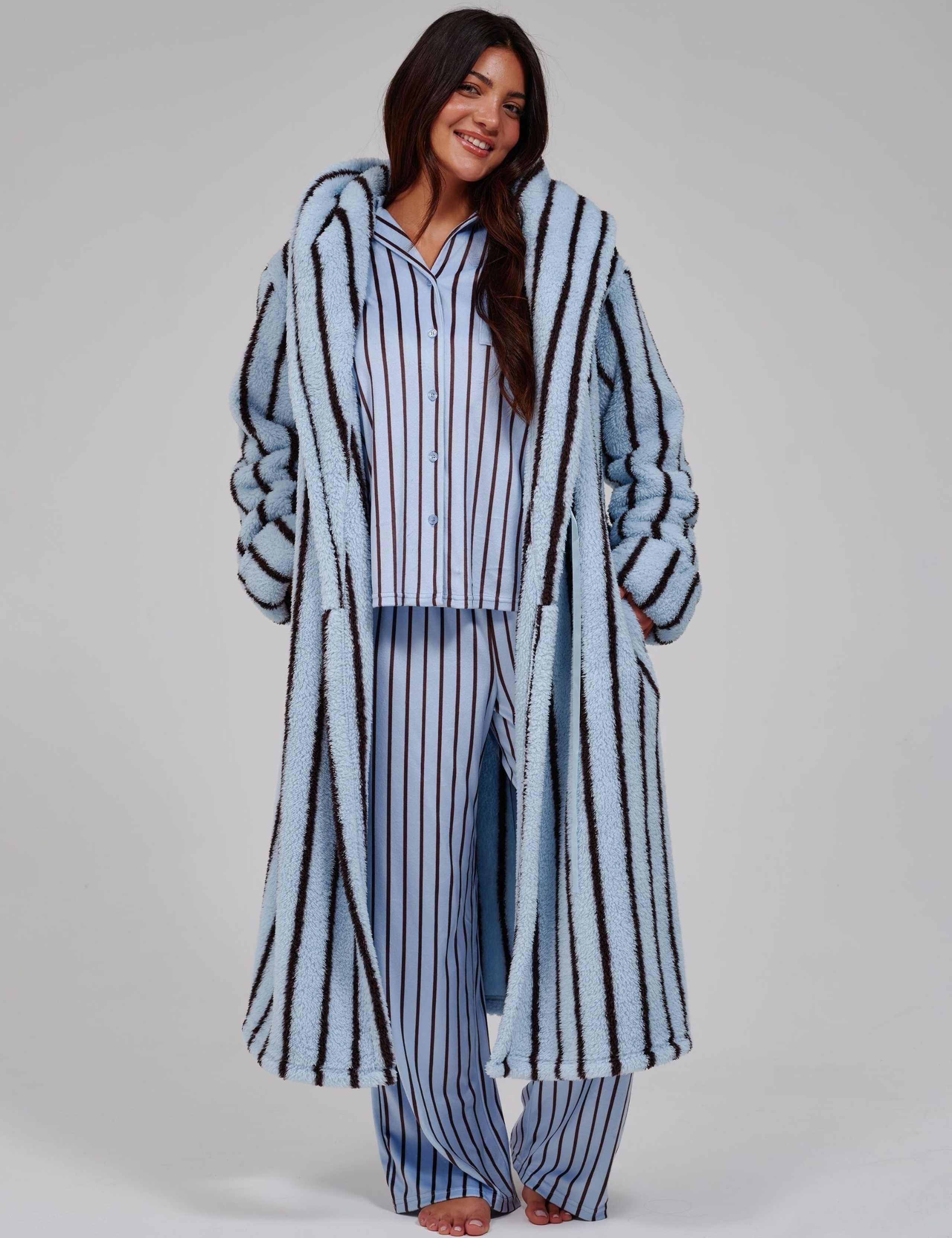 Pinstripe Fleece Hooded Dressing Gown 2 of 6