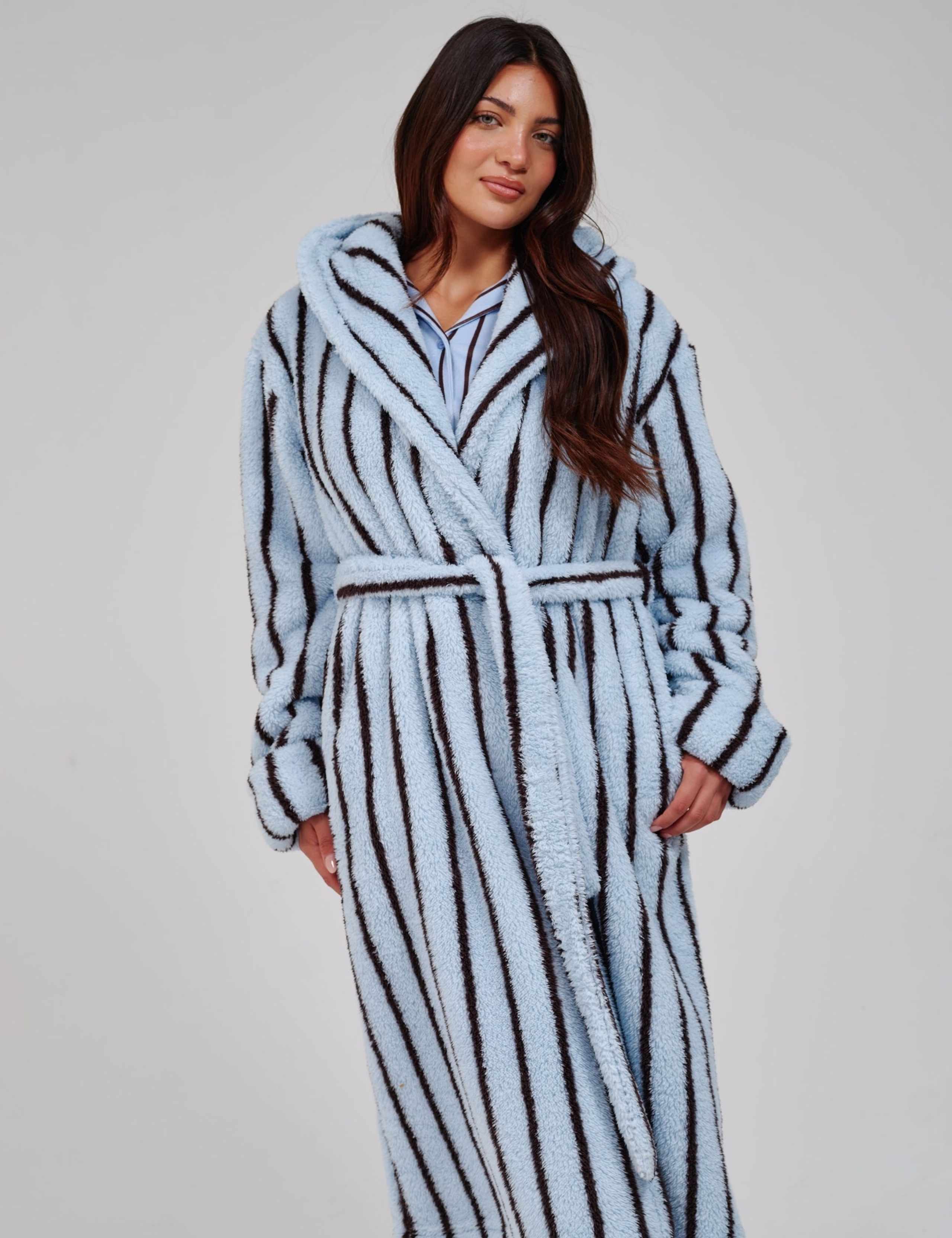 Pinstripe Fleece Hooded Dressing Gown 3 of 6