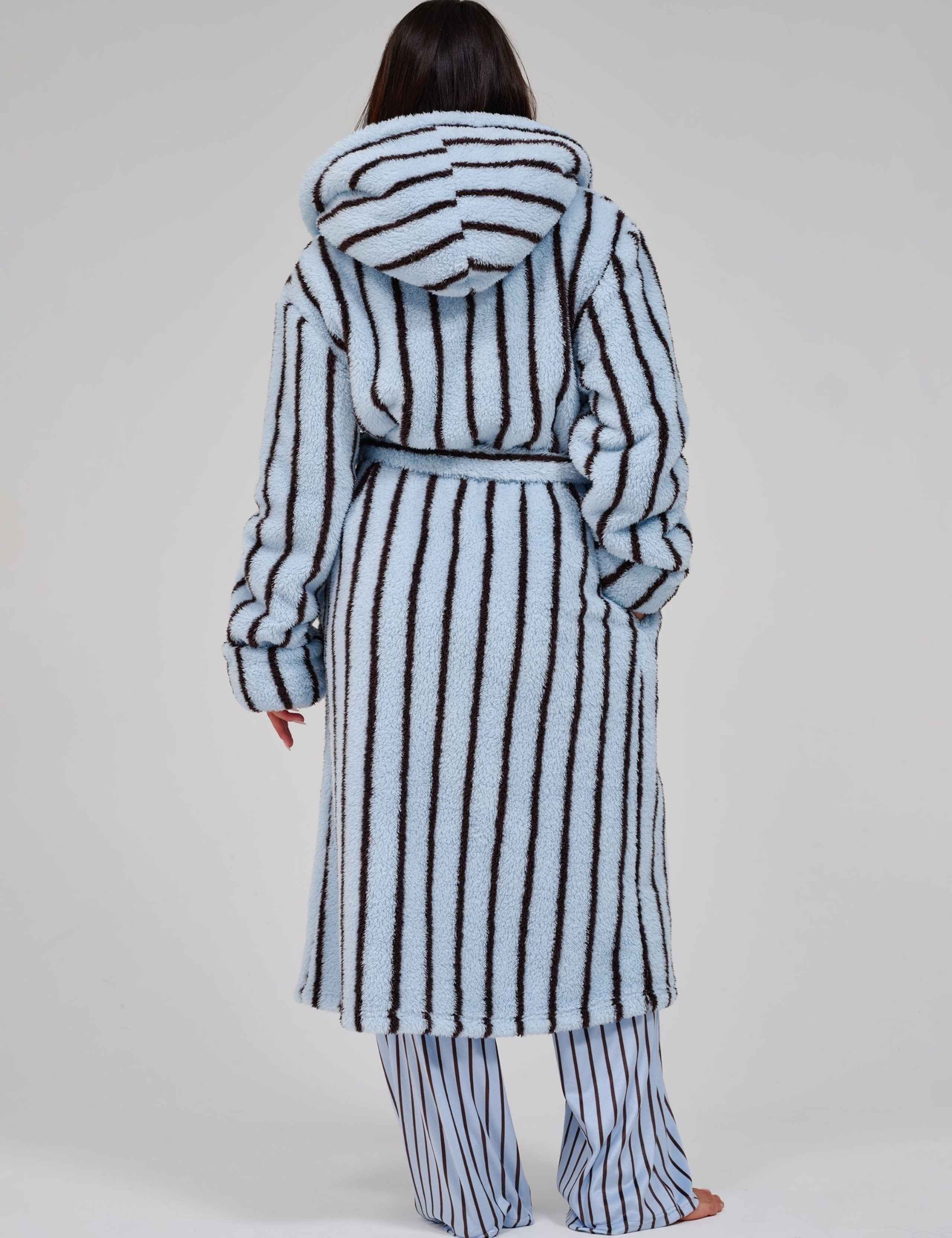 Pinstripe Fleece Hooded Dressing Gown 5 of 6
