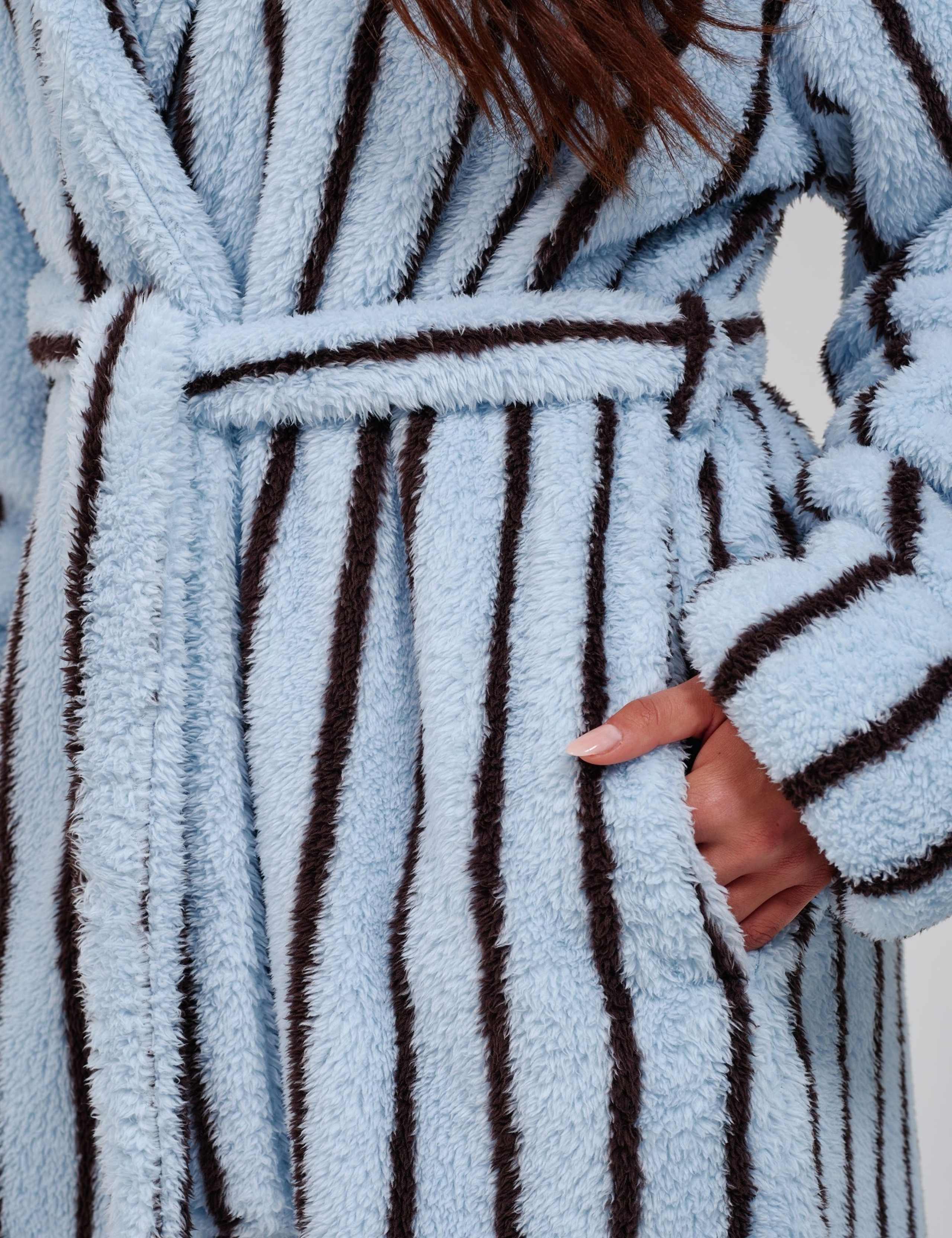 Pinstripe Fleece Hooded Dressing Gown 6 of 6