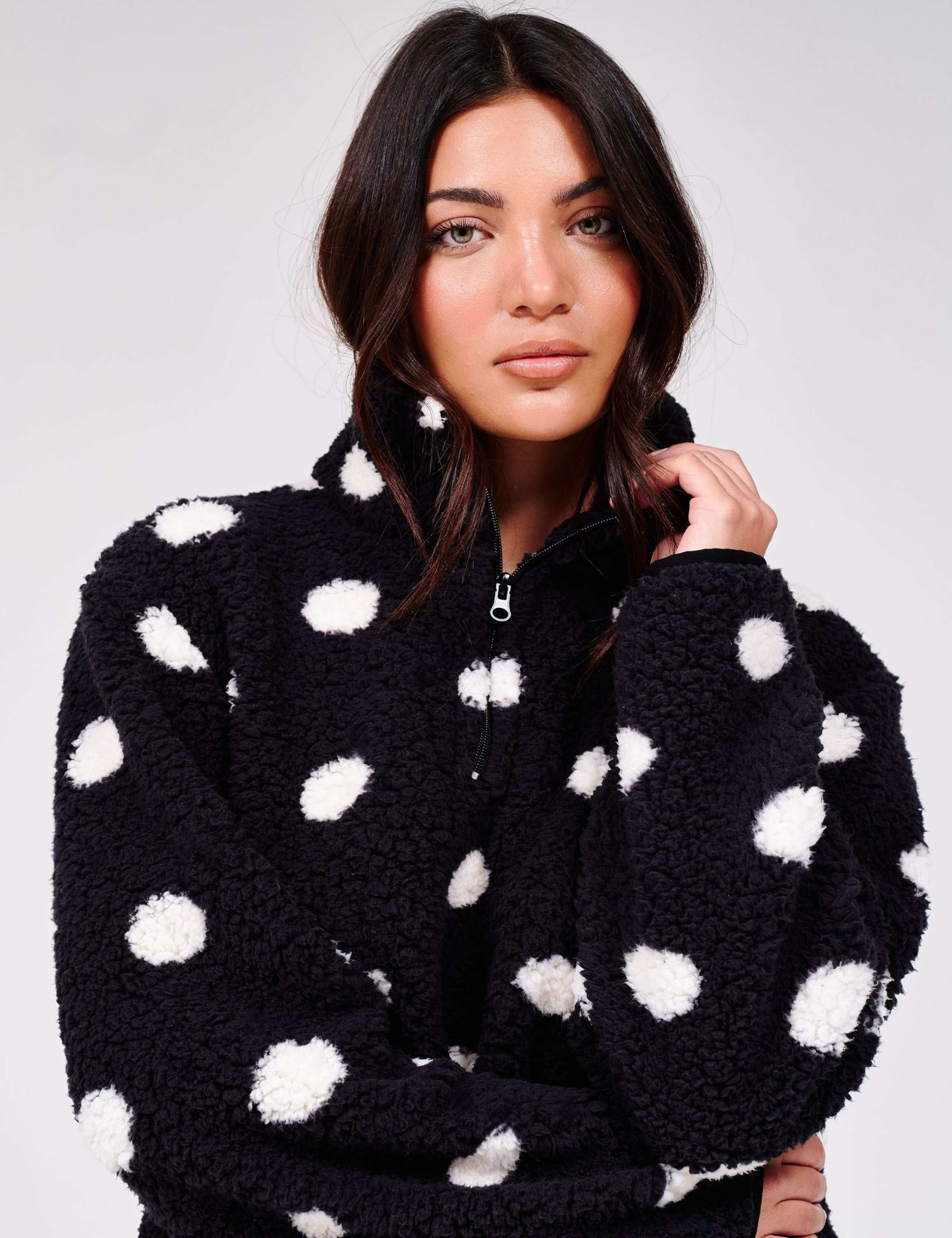 Polka Dot Fleece Quarter Zip Sweatshirt 3 of 5