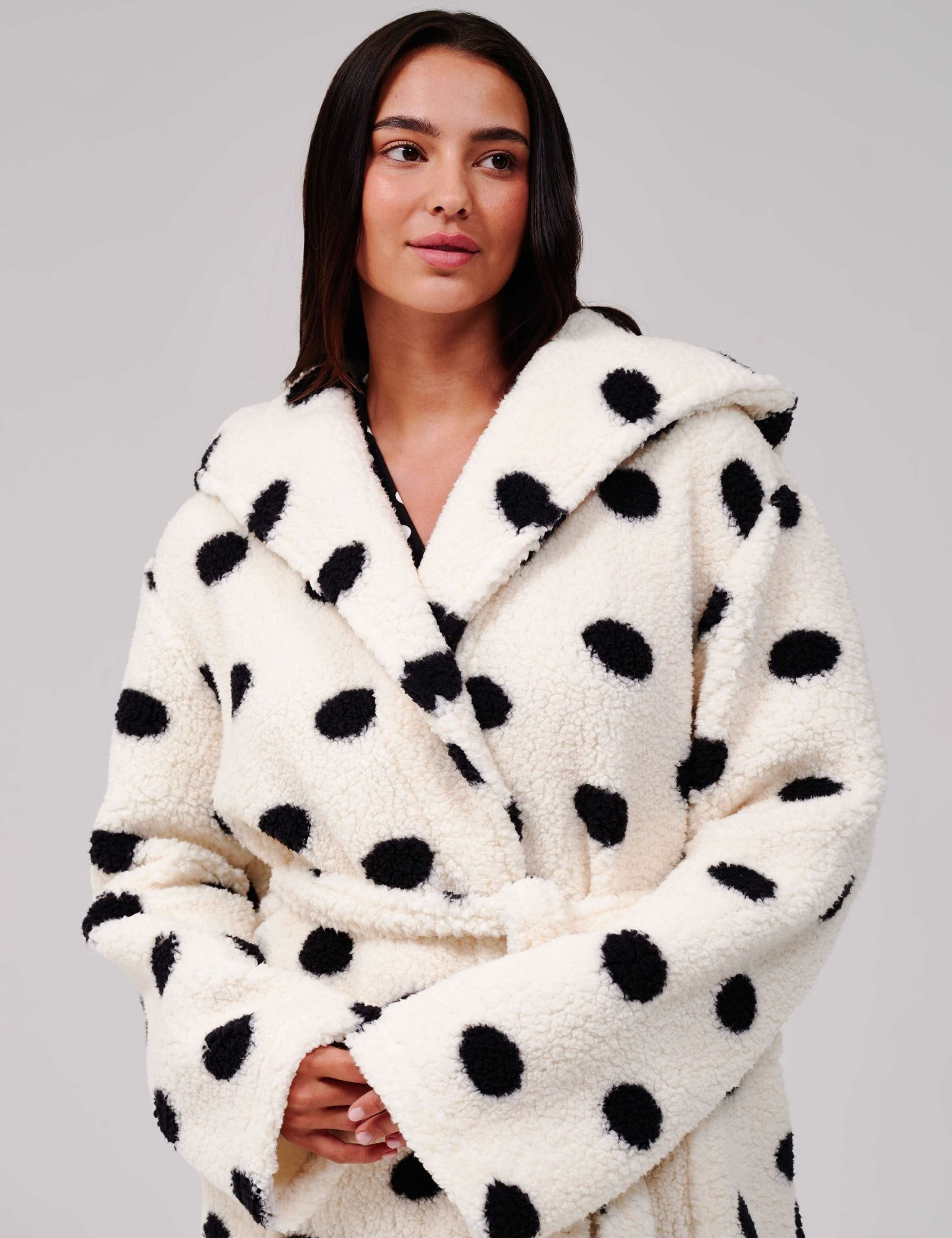 Fleece Polka Dot Hooded Dressing Gown 3 of 7