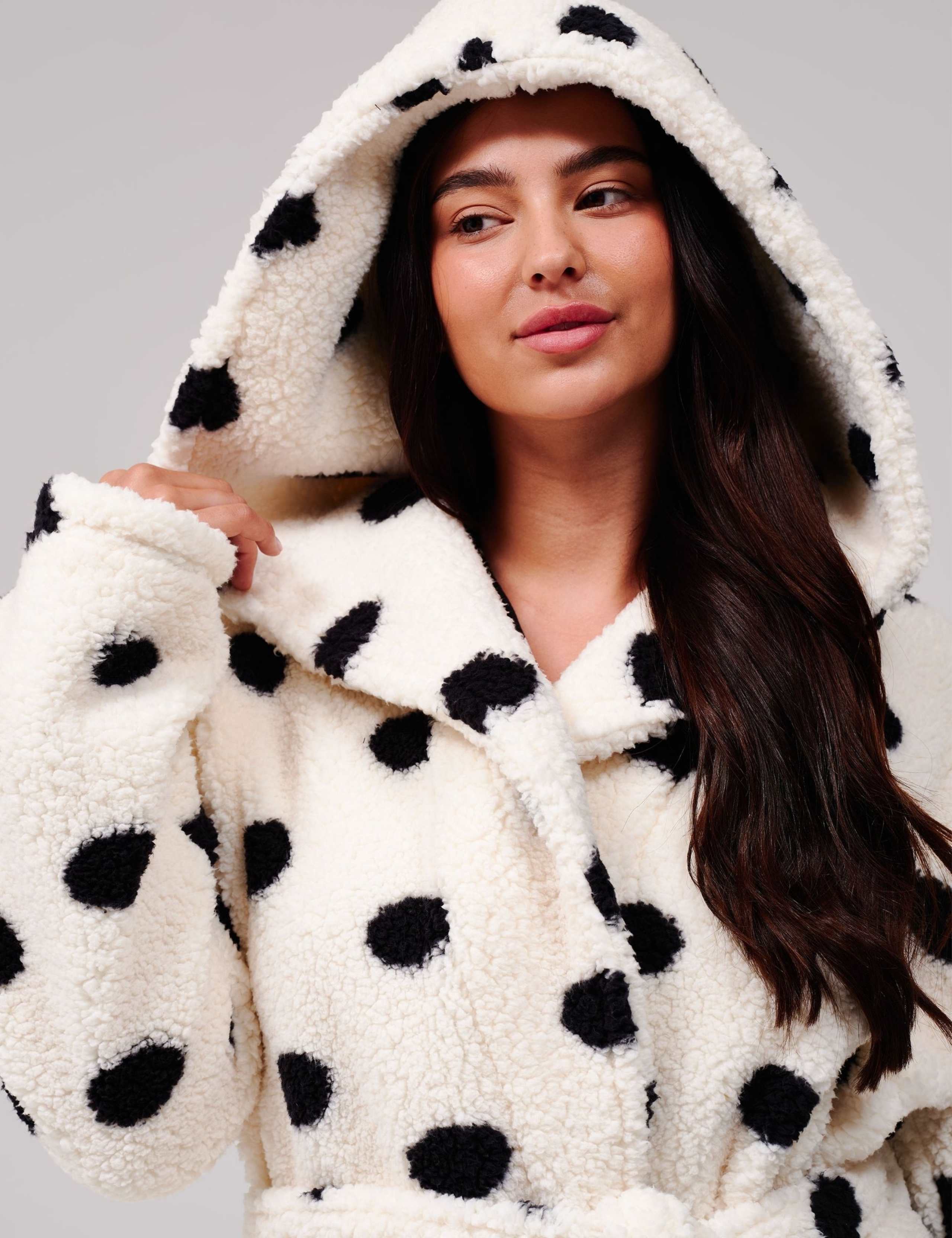 Fleece Polka Dot Hooded Dressing Gown 7 of 7