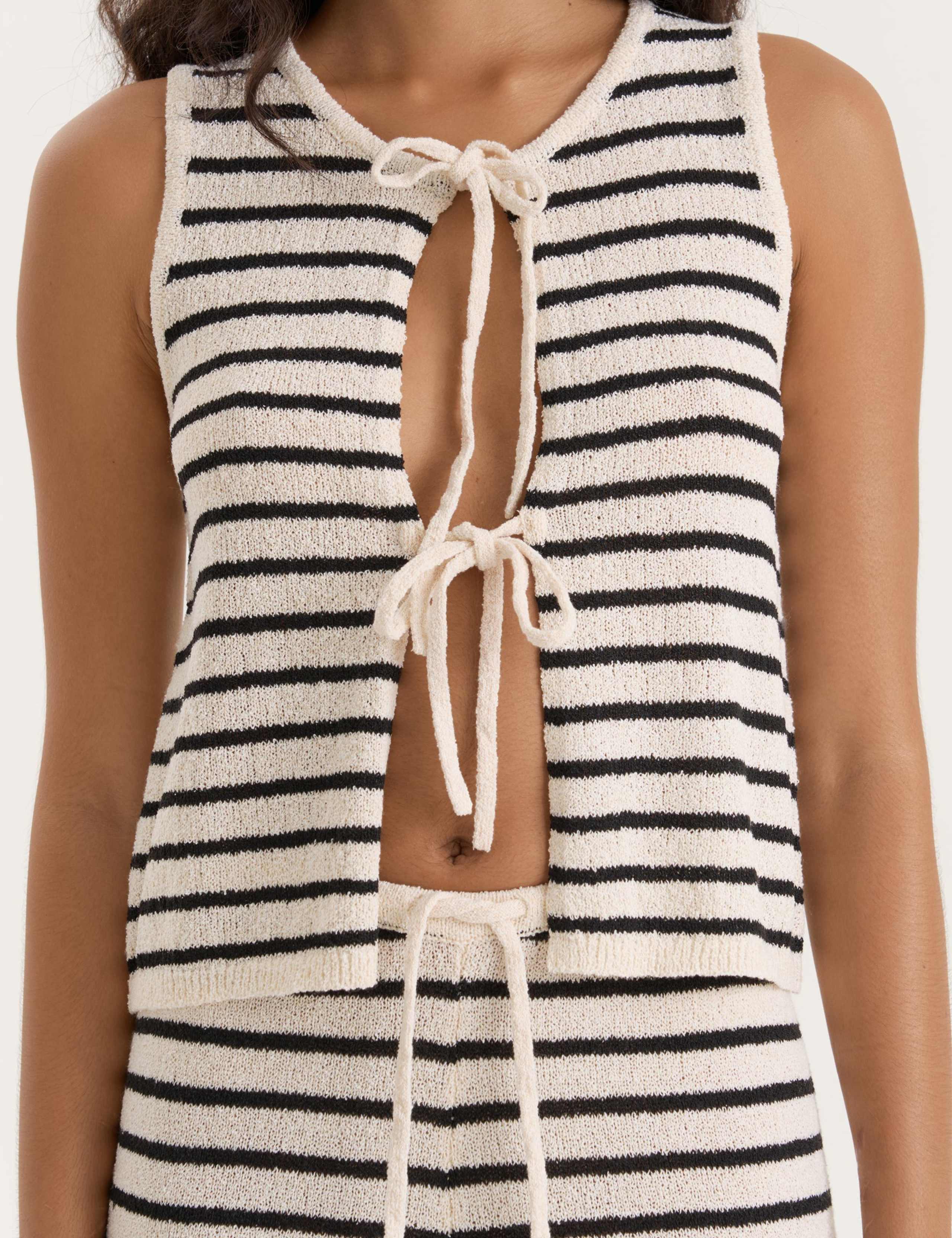 Striped Knitted Tie Front Top 4 of 4
