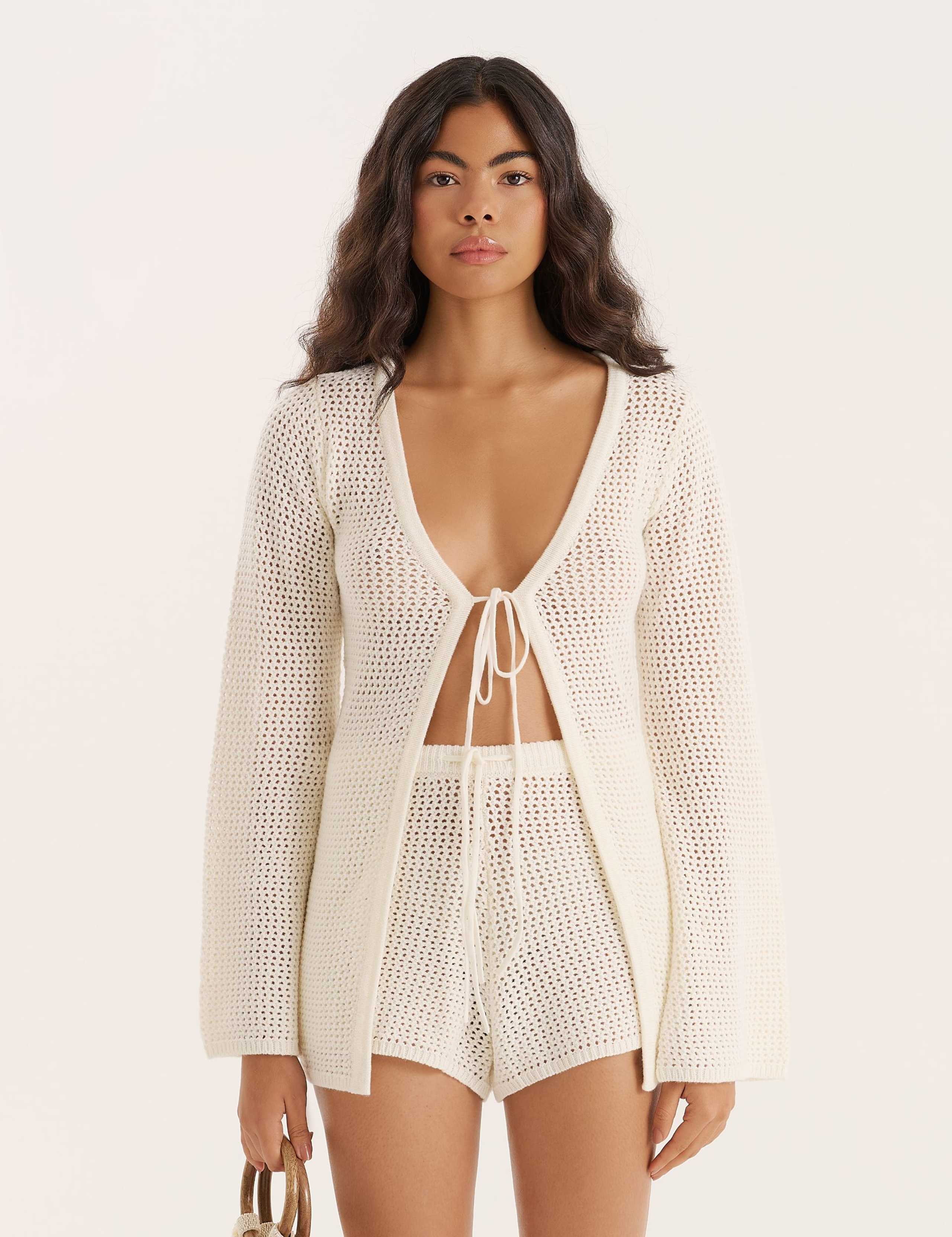 Cotton Blend Open Knit Beach Shorts 2 of 4