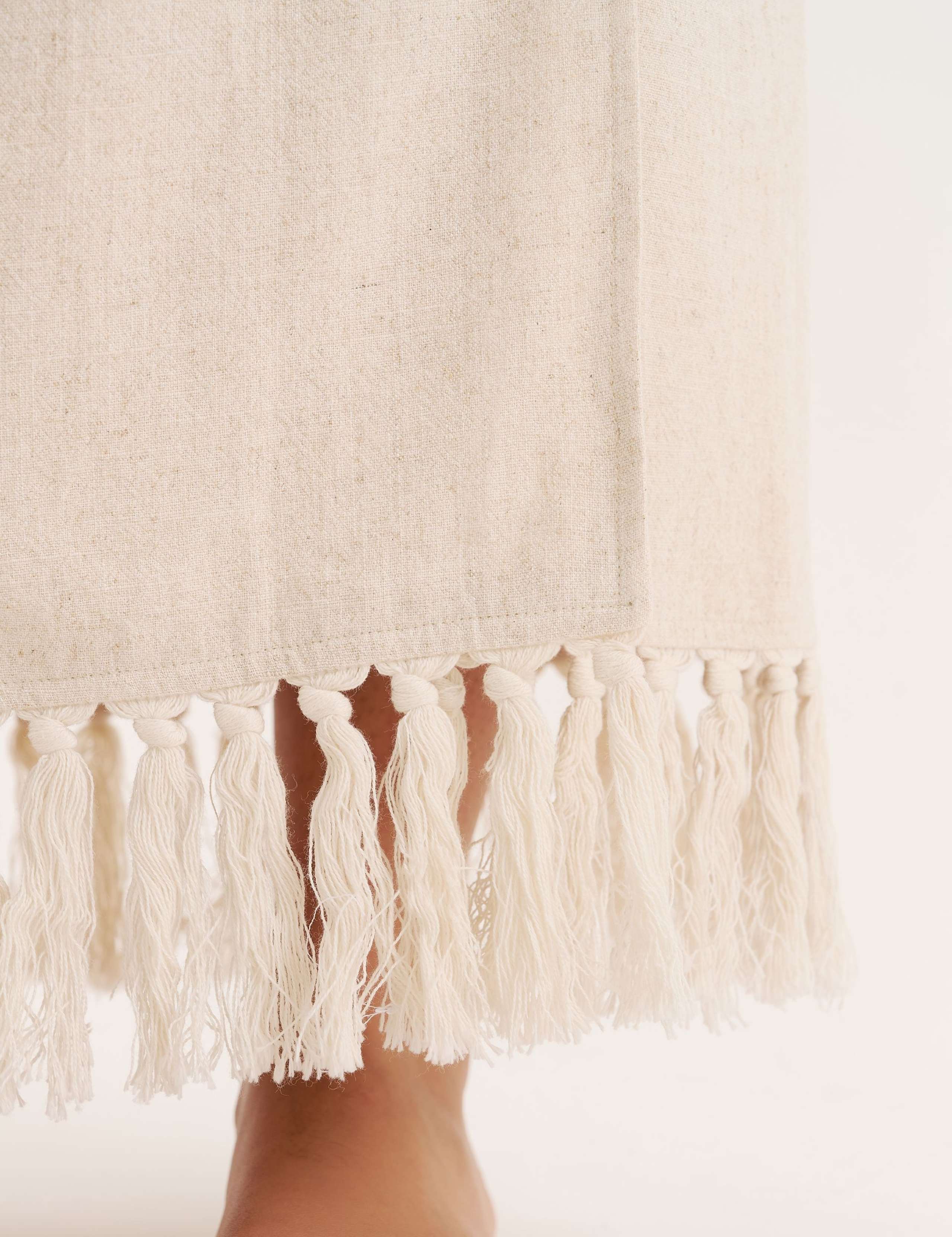 Fringed Midi Wrap Beach Skirt with Linen 4 of 5
