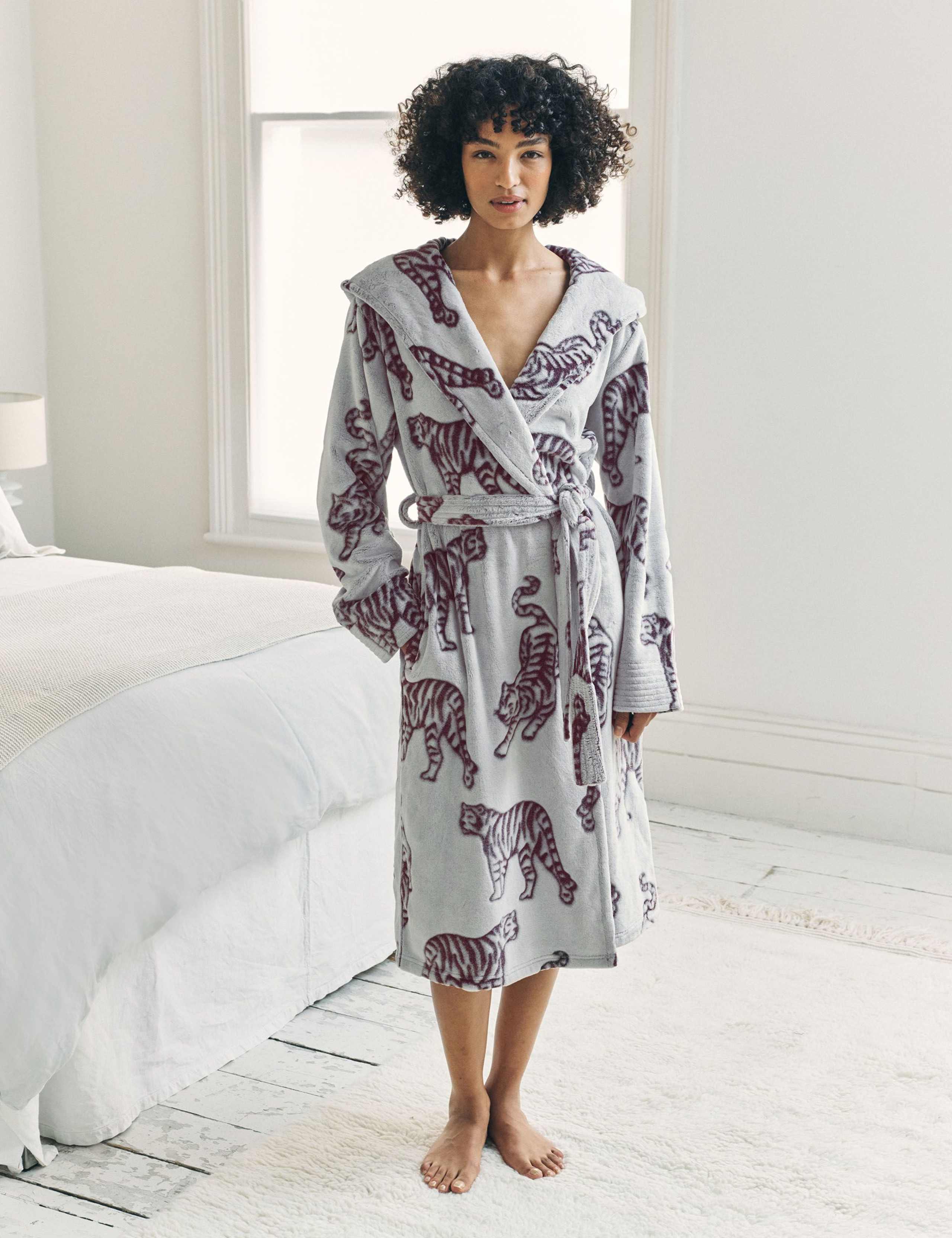 Fleece Burnout Tiger Hooded Dressing Gown 1 of 5