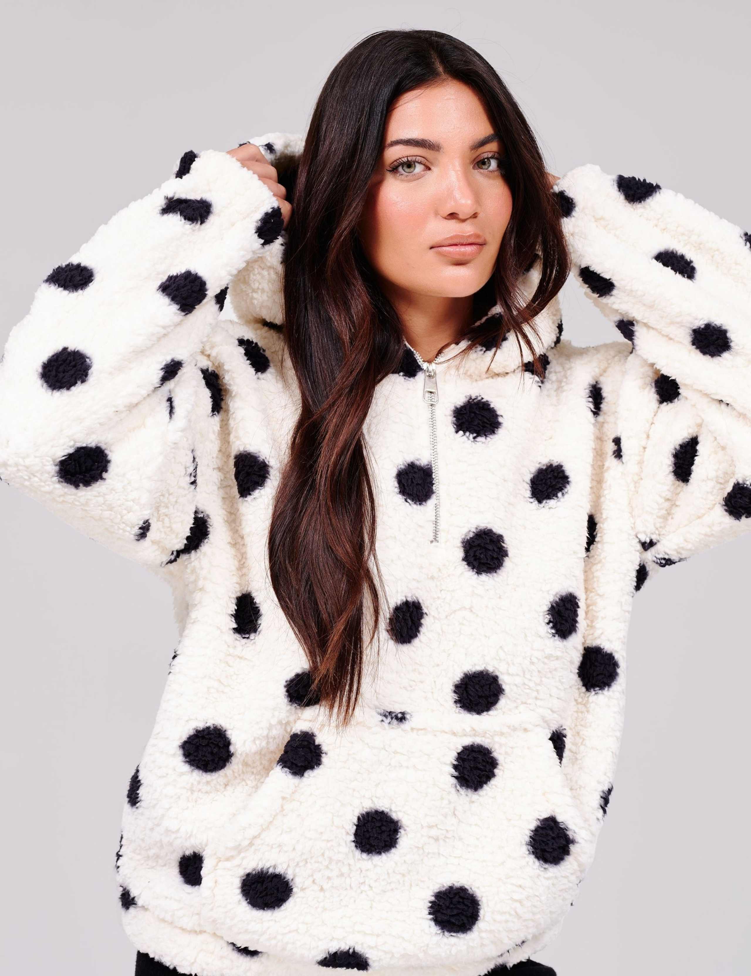 Cosy Borg Polka Dot Quarter Zip Hoodie 2 of 4
