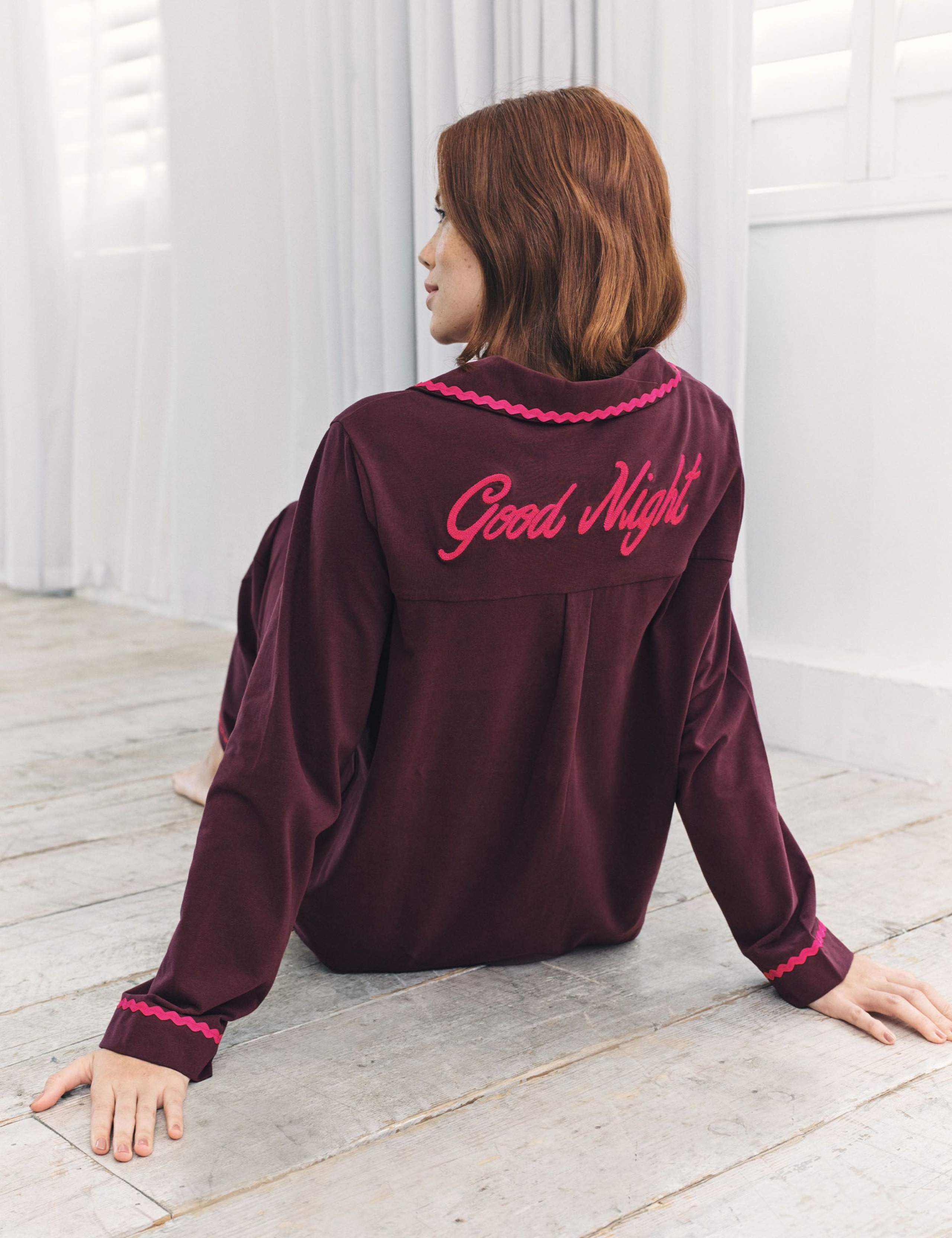 Cotton Rich Embroidered Good Night Pyjama Set 6 of 7