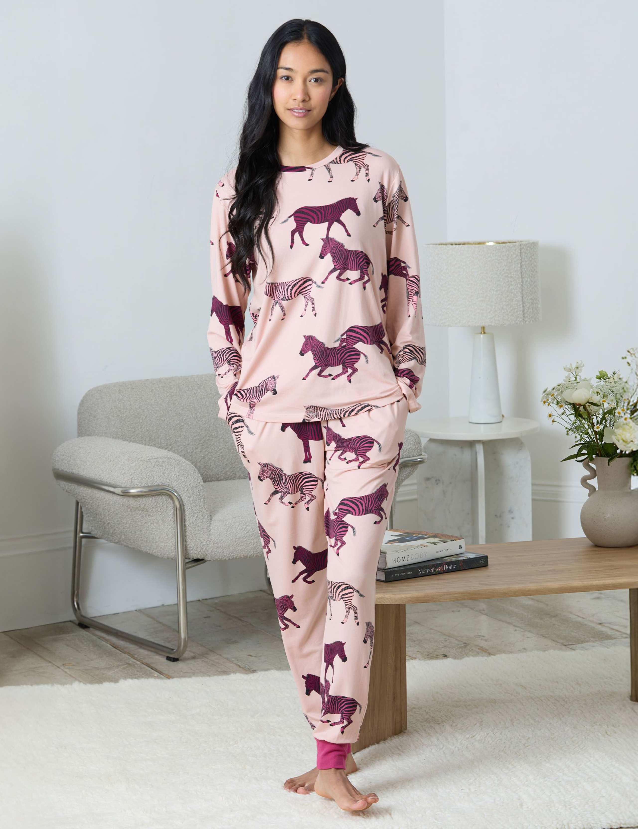 Jersey Crew Neck Zebra Print Pyjama Set 1 of 6