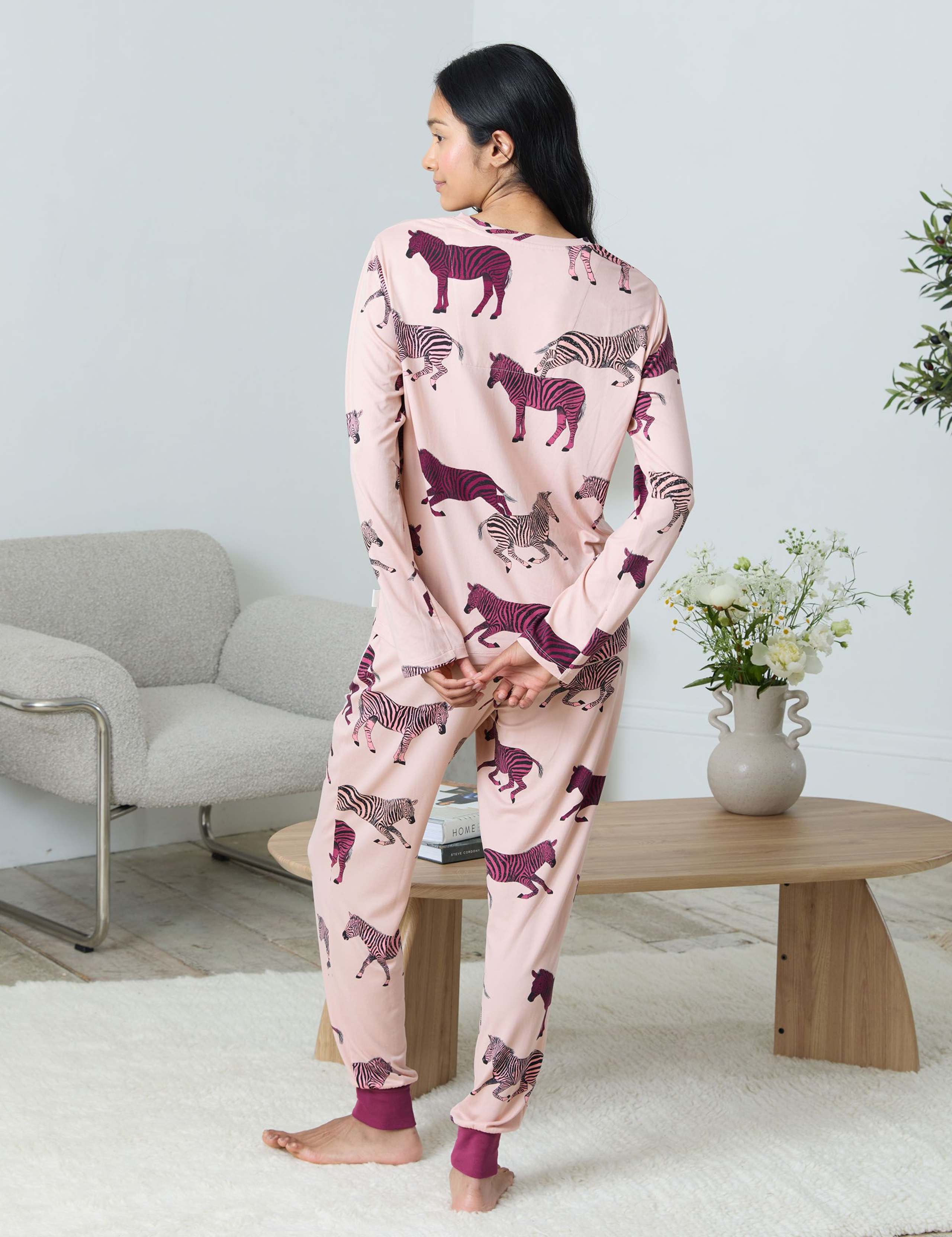 Jersey Crew Neck Zebra Print Pyjama Set 3 of 6
